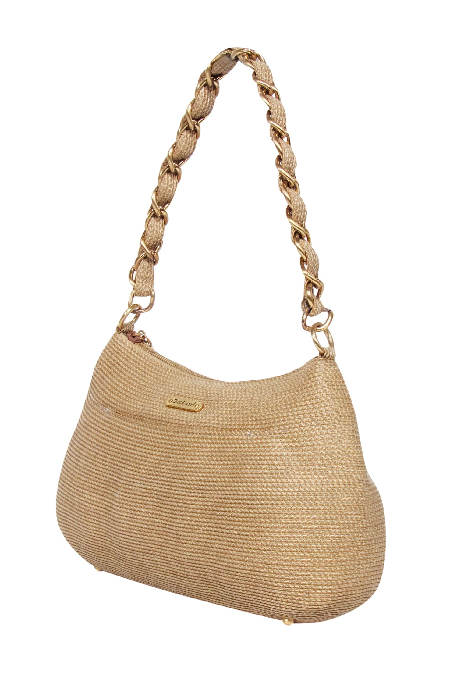 Eric Javits Beige Woven Shoulder Bag: A Stylish Accessory with Braided Chain Strap