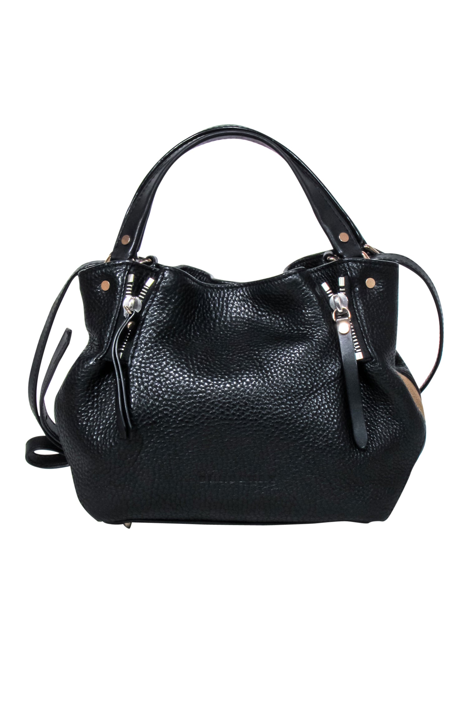 Burberry's Stylish Black Leather Crossbody Bag with Signature Plaid Sides
