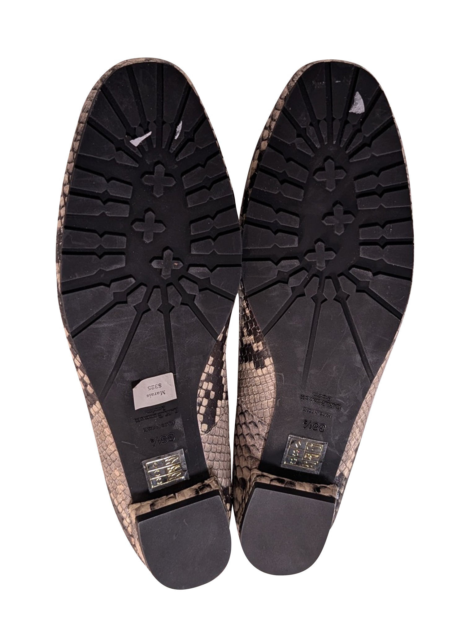 L.K. Bennett - Stunning Cream & Black Snake Skin Print Leather Flats in Size 8.5