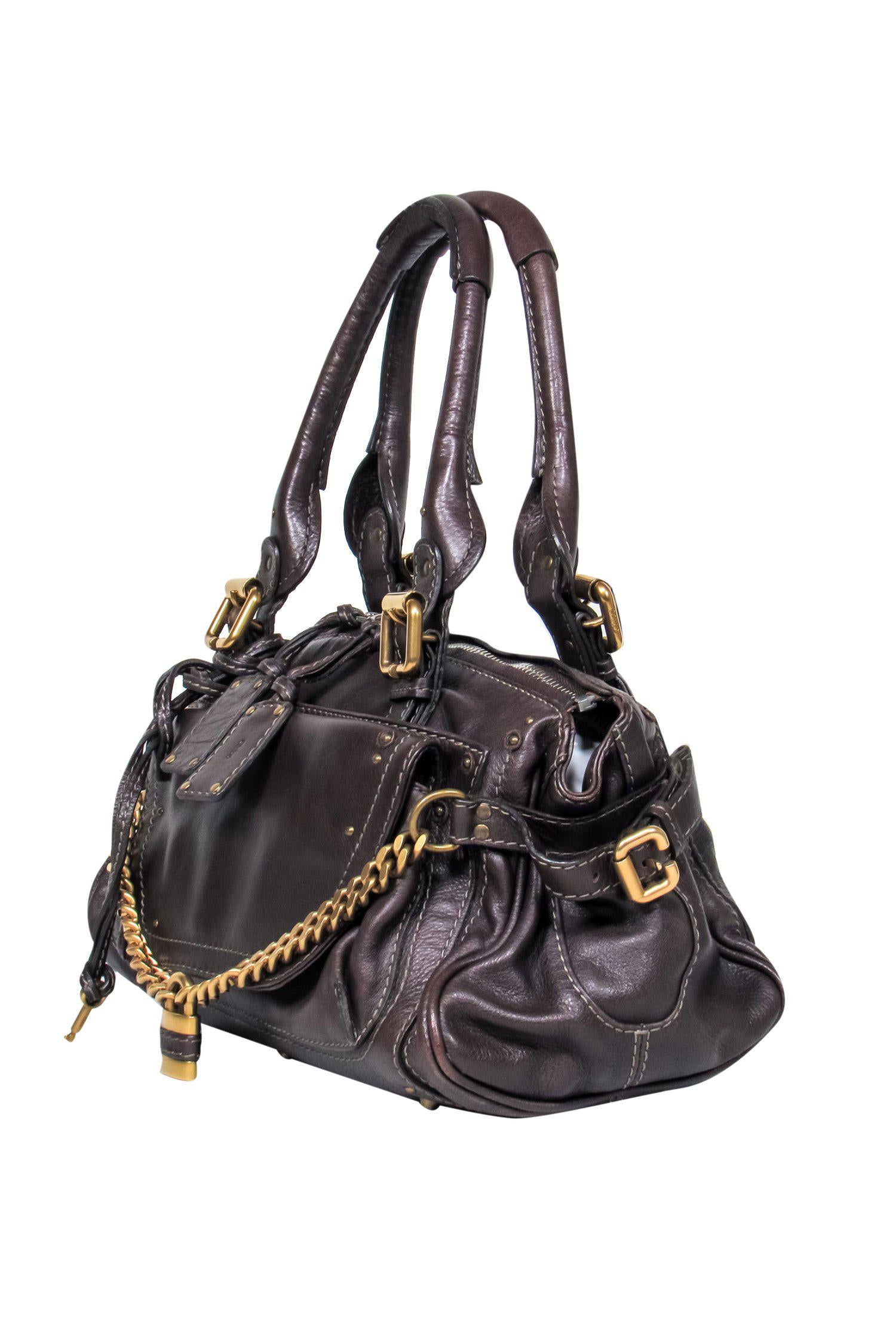Chloe - Stylish Brown Leather Large Handbag with Lock and Chain