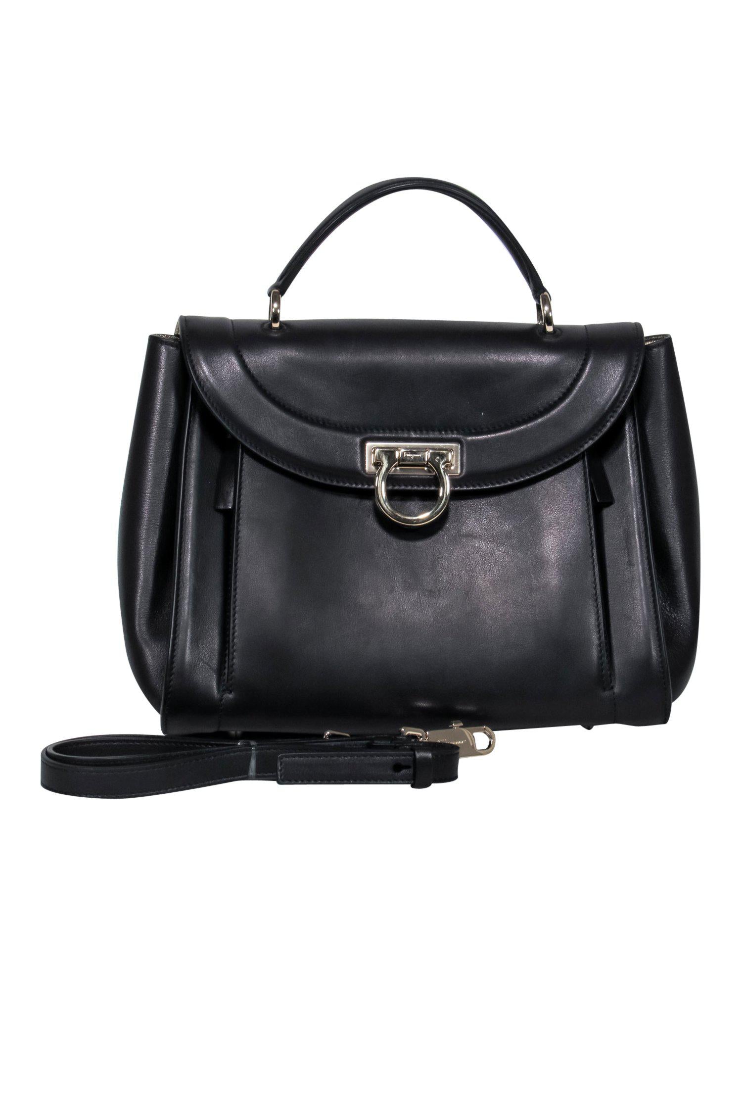 Ferragamo - Black Smooth Leather Sofia Rainbow Convertible Satchel: A Fashionable Essential