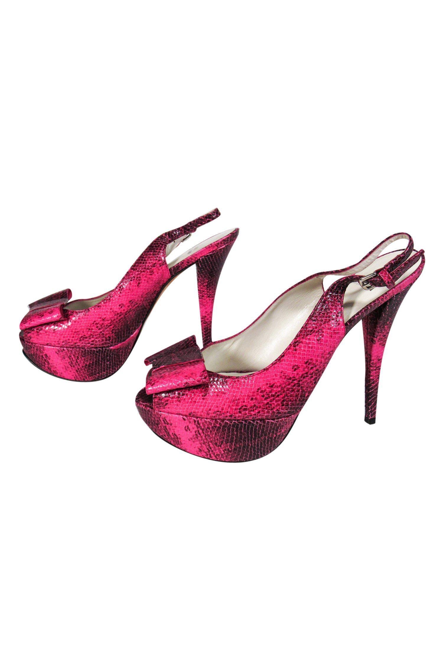 Stuart Weitzman Fuchsia Snakeskin Platform Heels with Bows - Size 9.5 - Perfect for a Night Out!