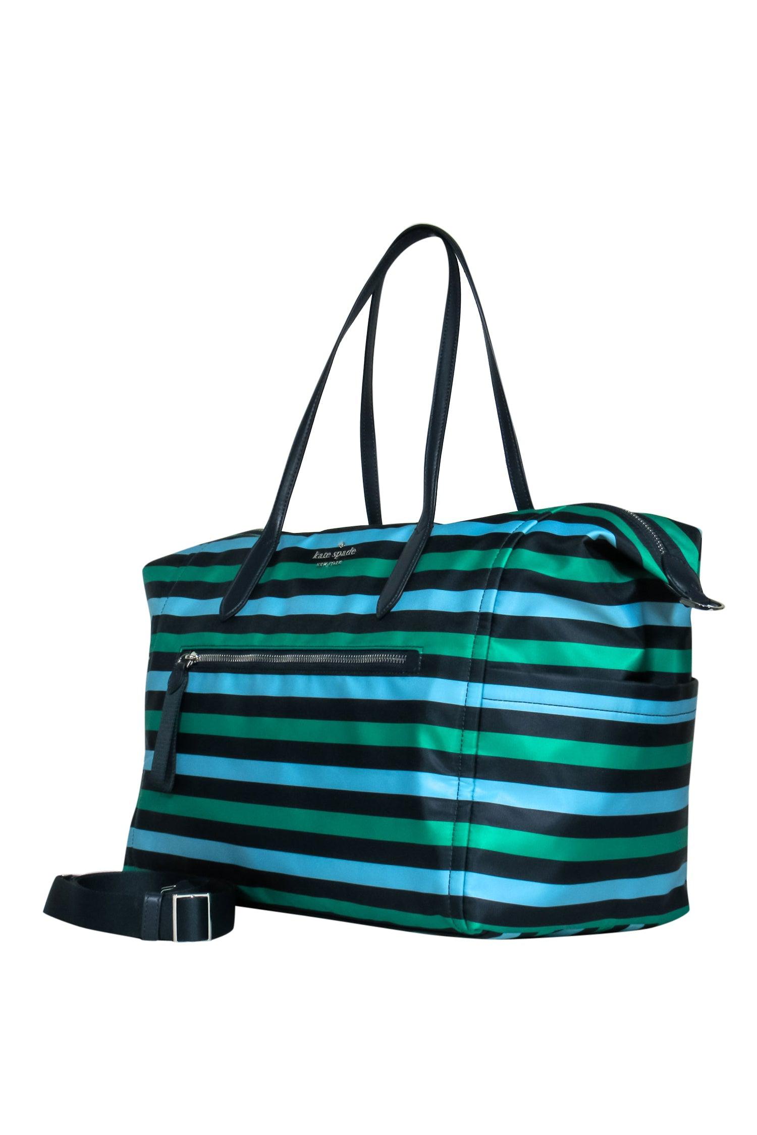 Kate Spade Navy, Green & Blue Striped Nylon Weekender Duffle - Your Ultimate Travel Companion