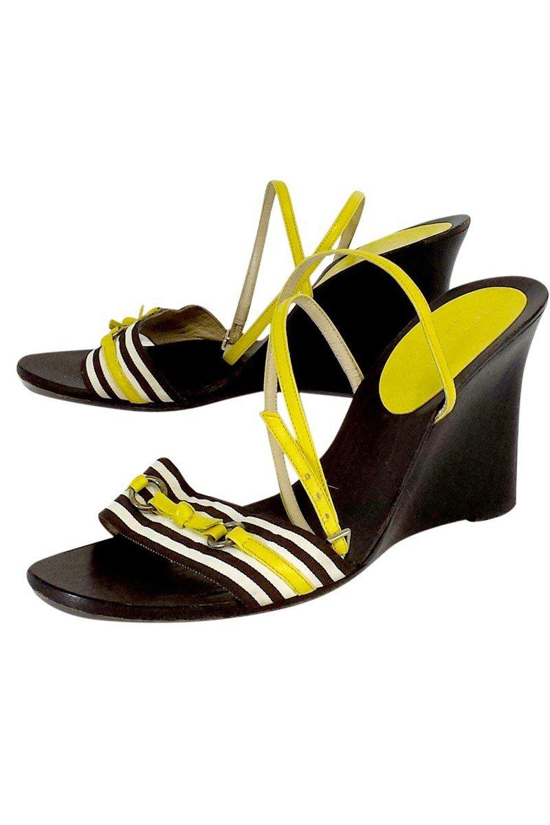 Gorgeous Kate Spade Yellow & Brown Strappy Wedges in Size 7.5 - Grab Yours Now!