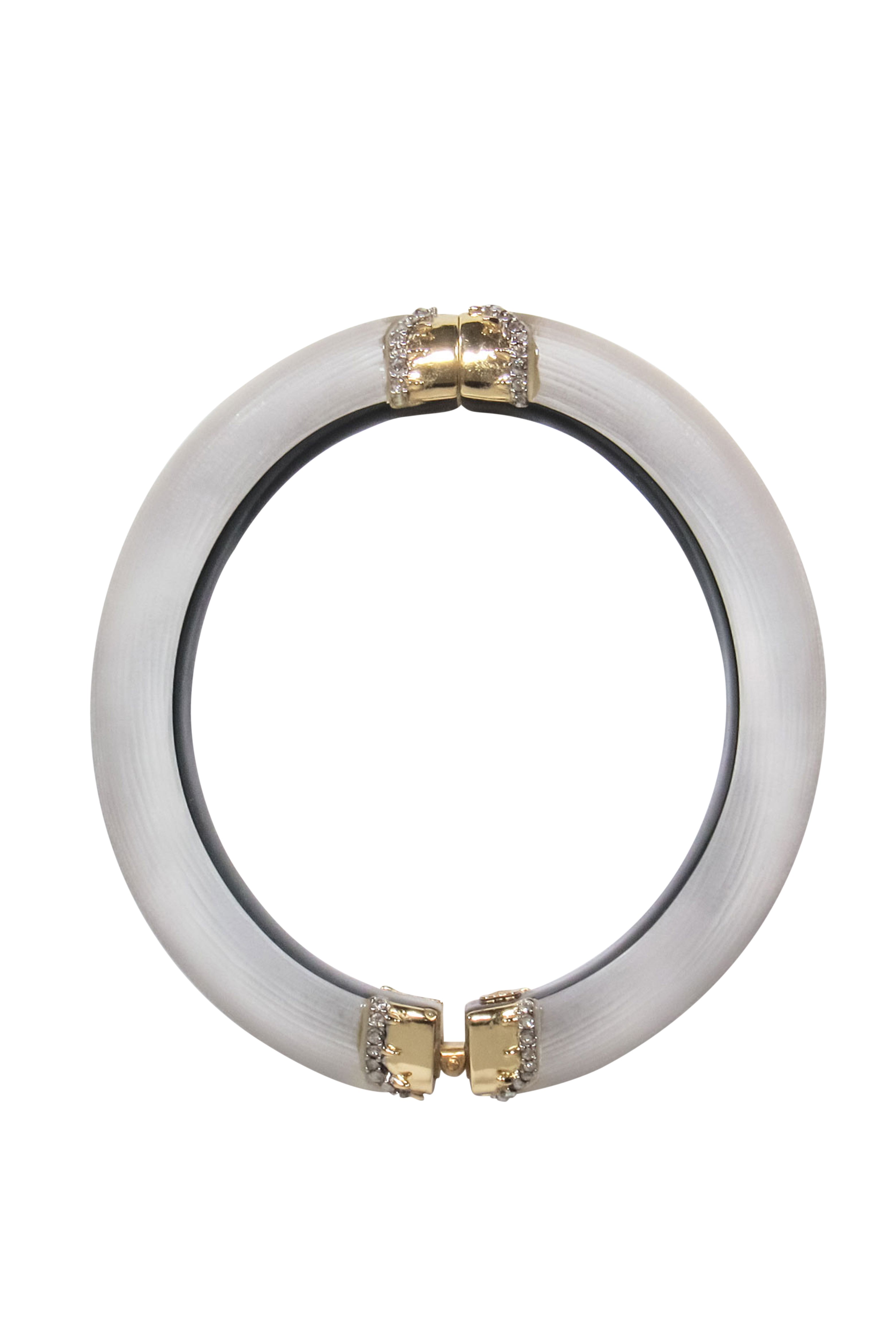 Alexis Bittar - Stunning Lucite Bangle with Gold Clasps and Diamond Adornment
