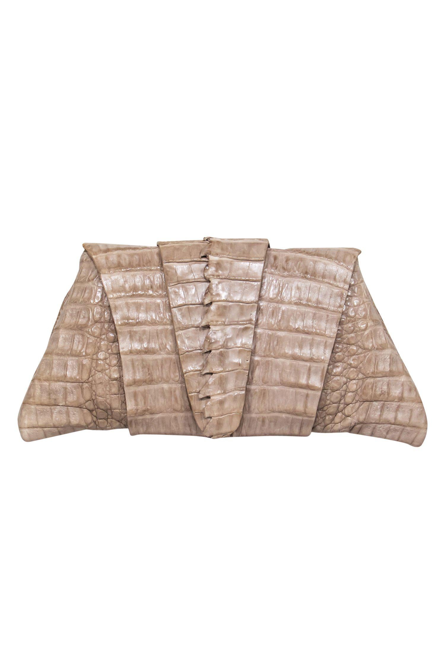 Juliette Jake's Light Gray Crocodile Wrap-Around Clutch - A Chic Must-Have!
