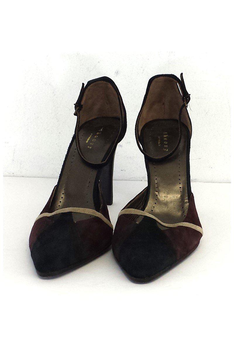 Theory - Stylish Brown, Black & Tan Ankle Strap Heels in Size 9.5 - A Must-Have!