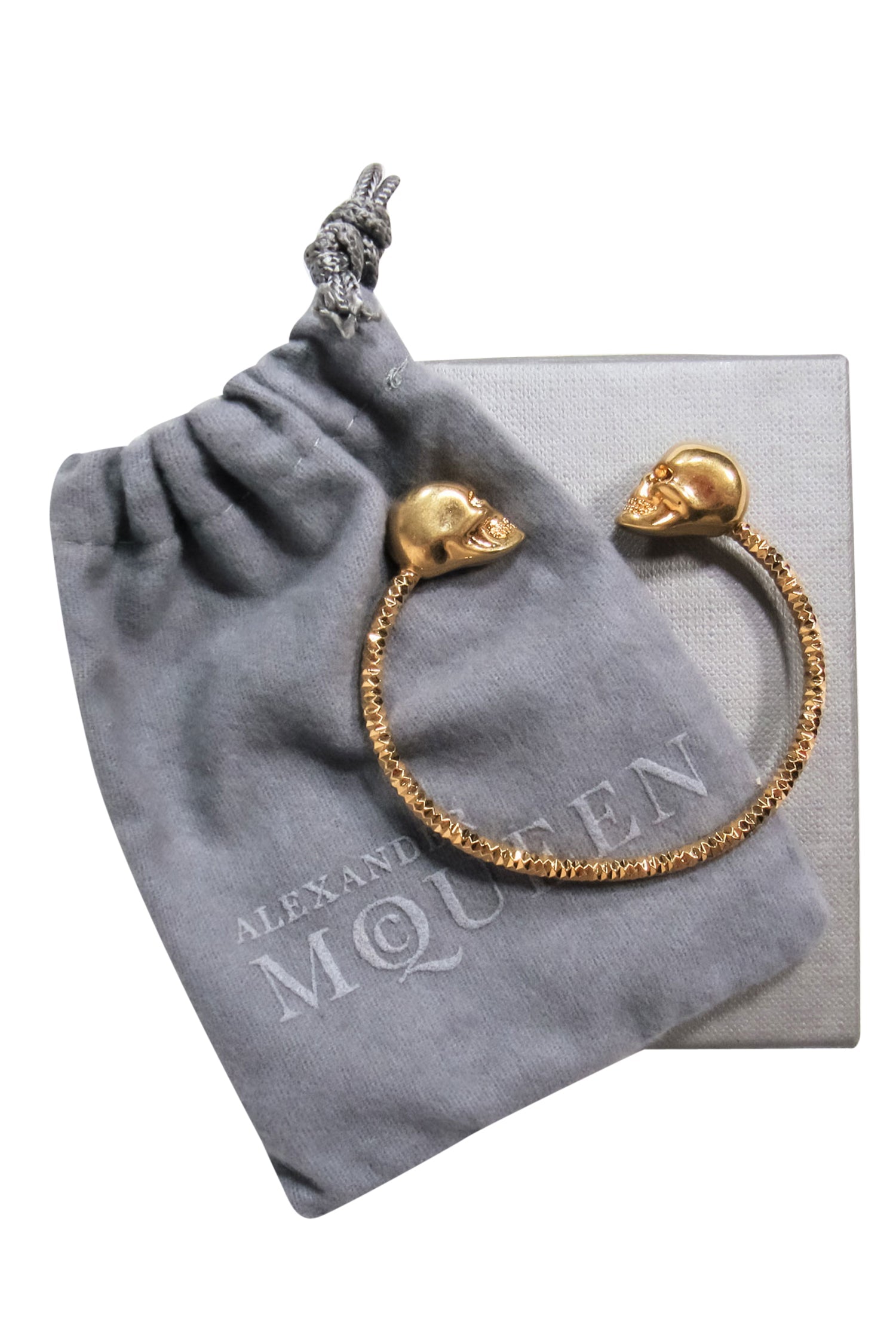 Alexander McQueen Gold Twin Skull Textured Embellished Bangle - A Gothic Delight