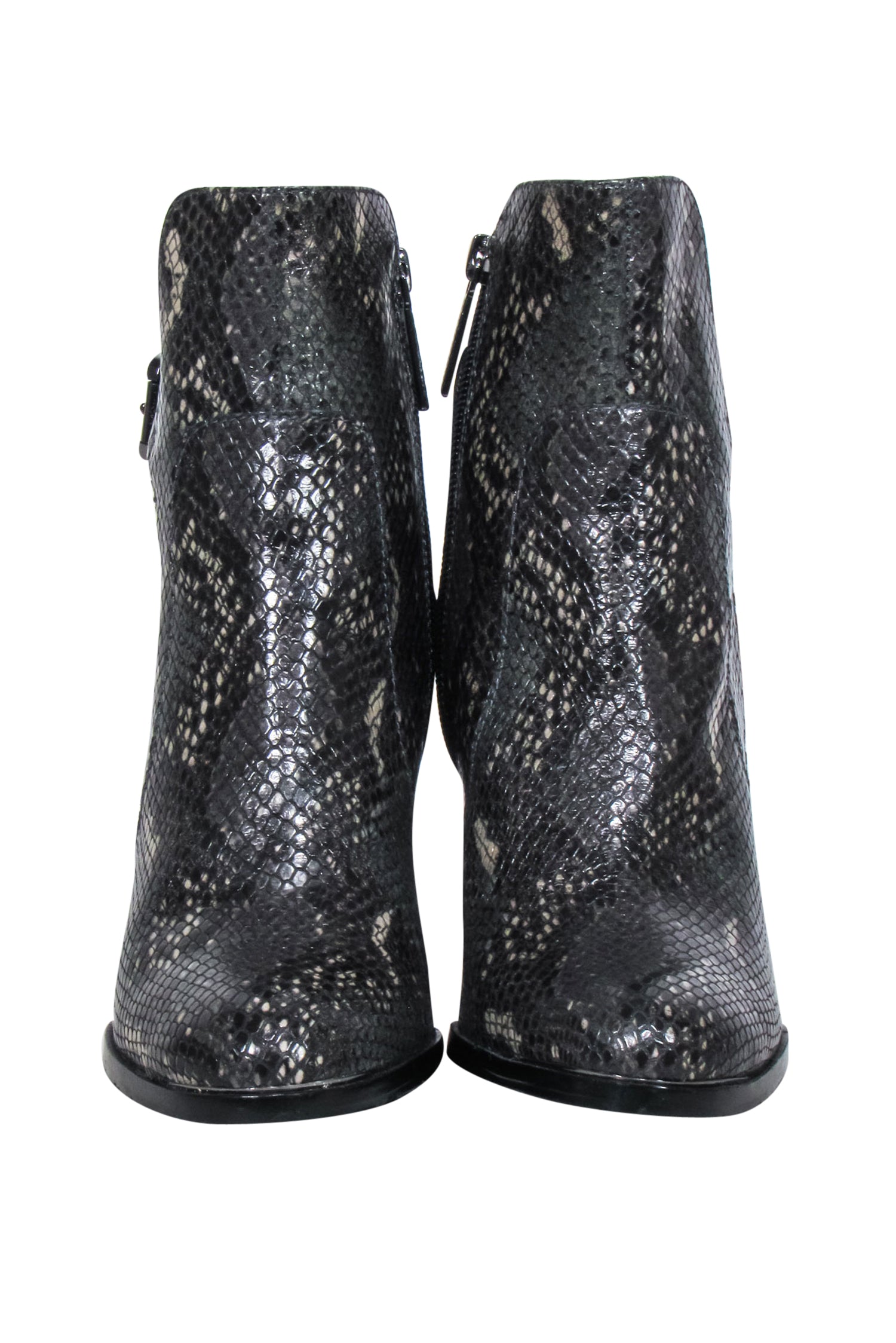 Donald J Pliner Grey & Black Python Embossed Leather Heeled Booties - Size 8.5, Fashion Statement!