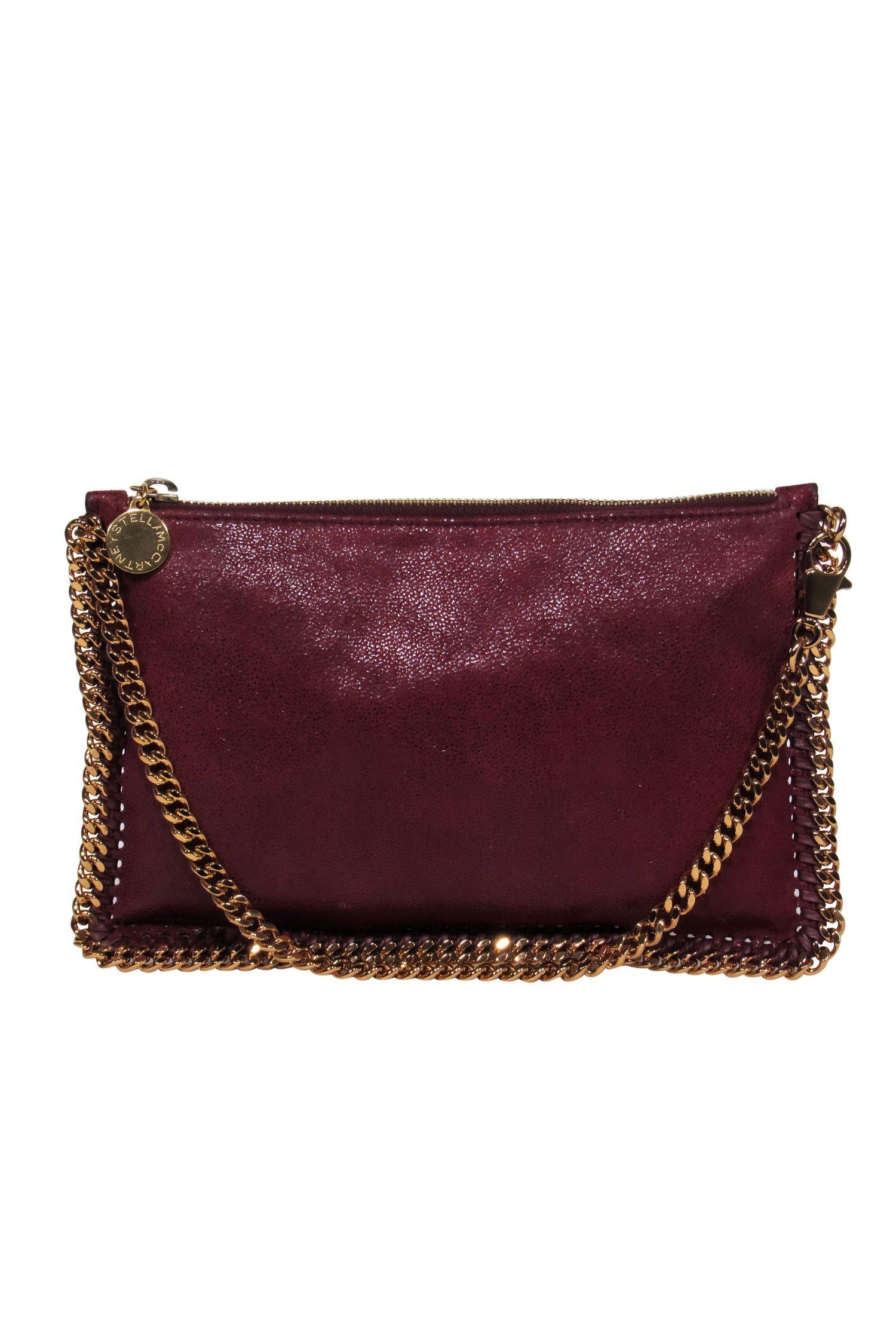 Stella McCartney - Must-Have Burgundy Vegan Suede Falabella Mini Handbag with Chain Strap