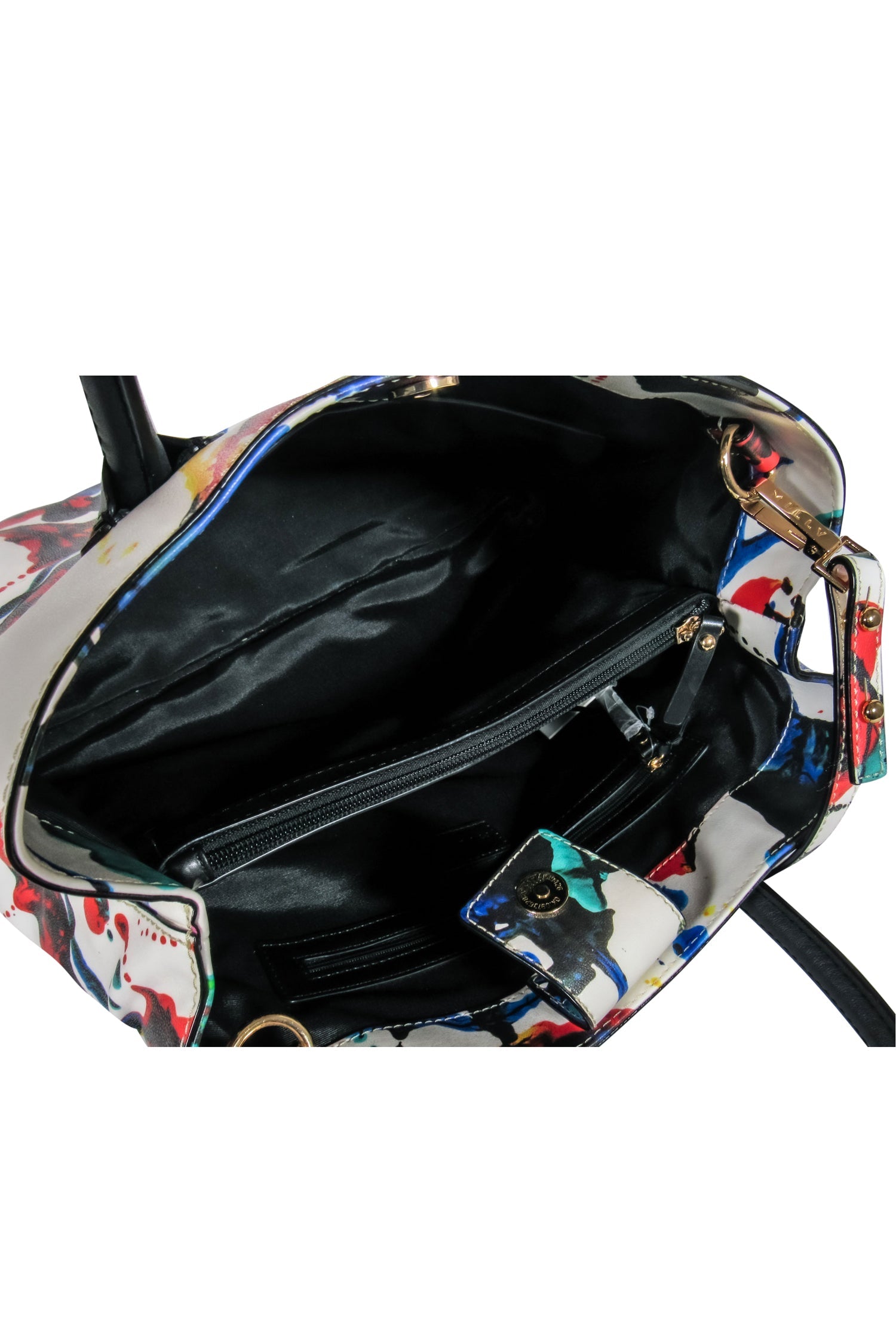 Milly's Exquisite White & Multicolor Paint Splatter Handbag with Detachable Strap