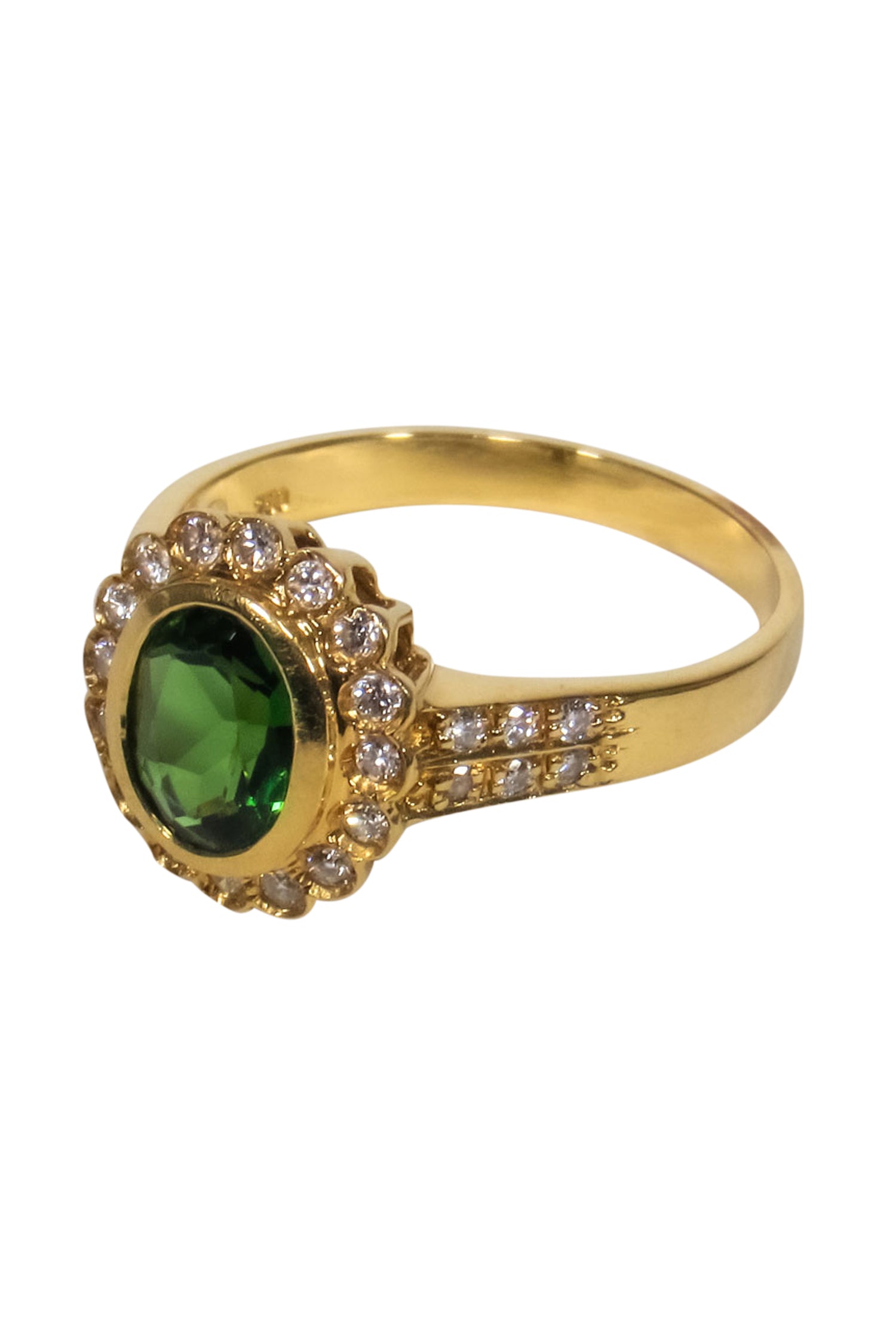 Glamorous 18k Gold Ring with Lab-Grown Emerald Center Stone - Size 7.5