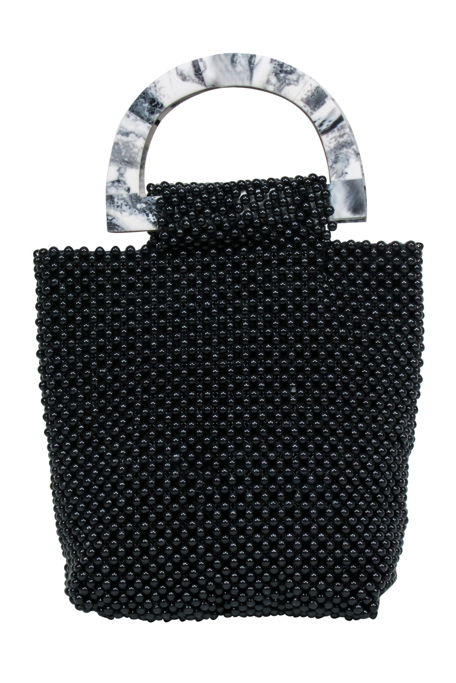 Cleobella - Stunning Black Beaded Handbag with Marble Handles