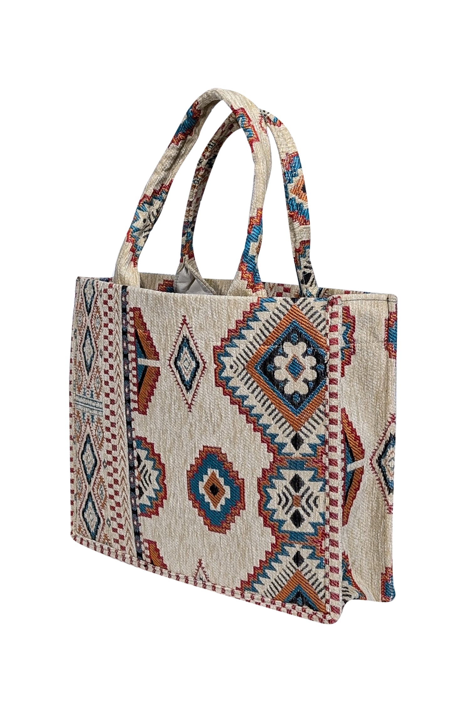 Baggyz - Stunning Cream, Teal, Red & Orange Print Tapestry Tote