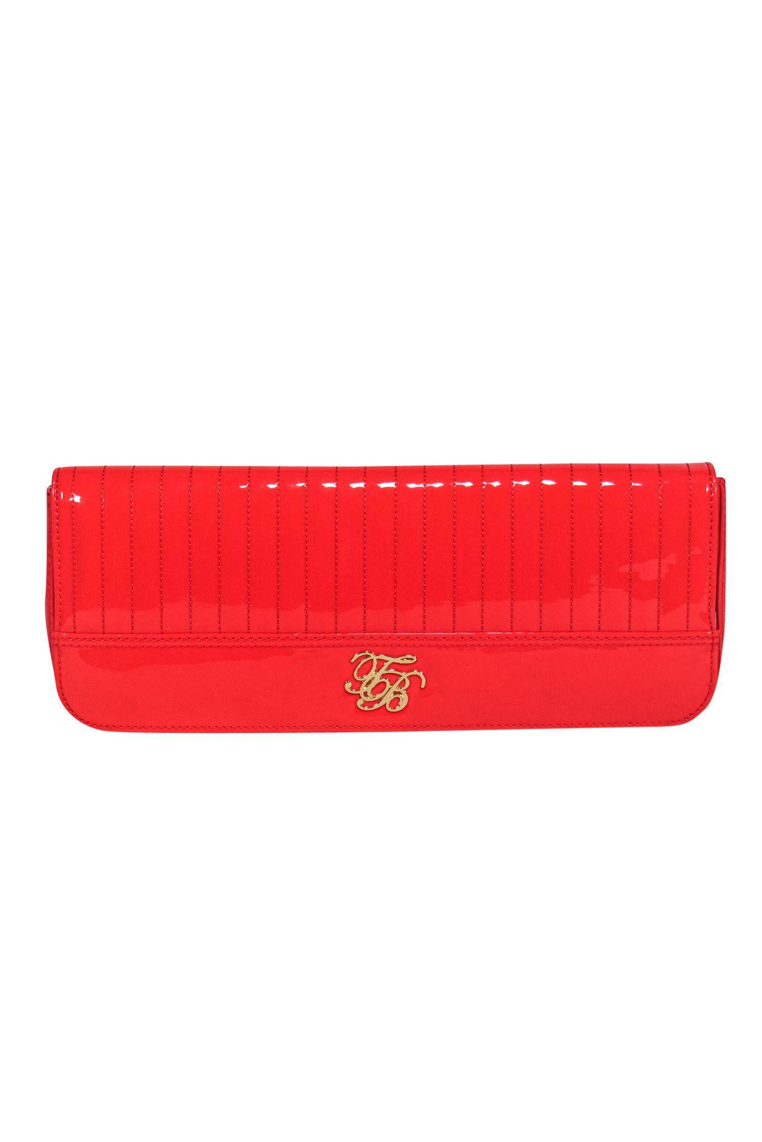 Ted Baker - Stunning Glossy Patent Oblong Snap Clutch with Scrolled Logo