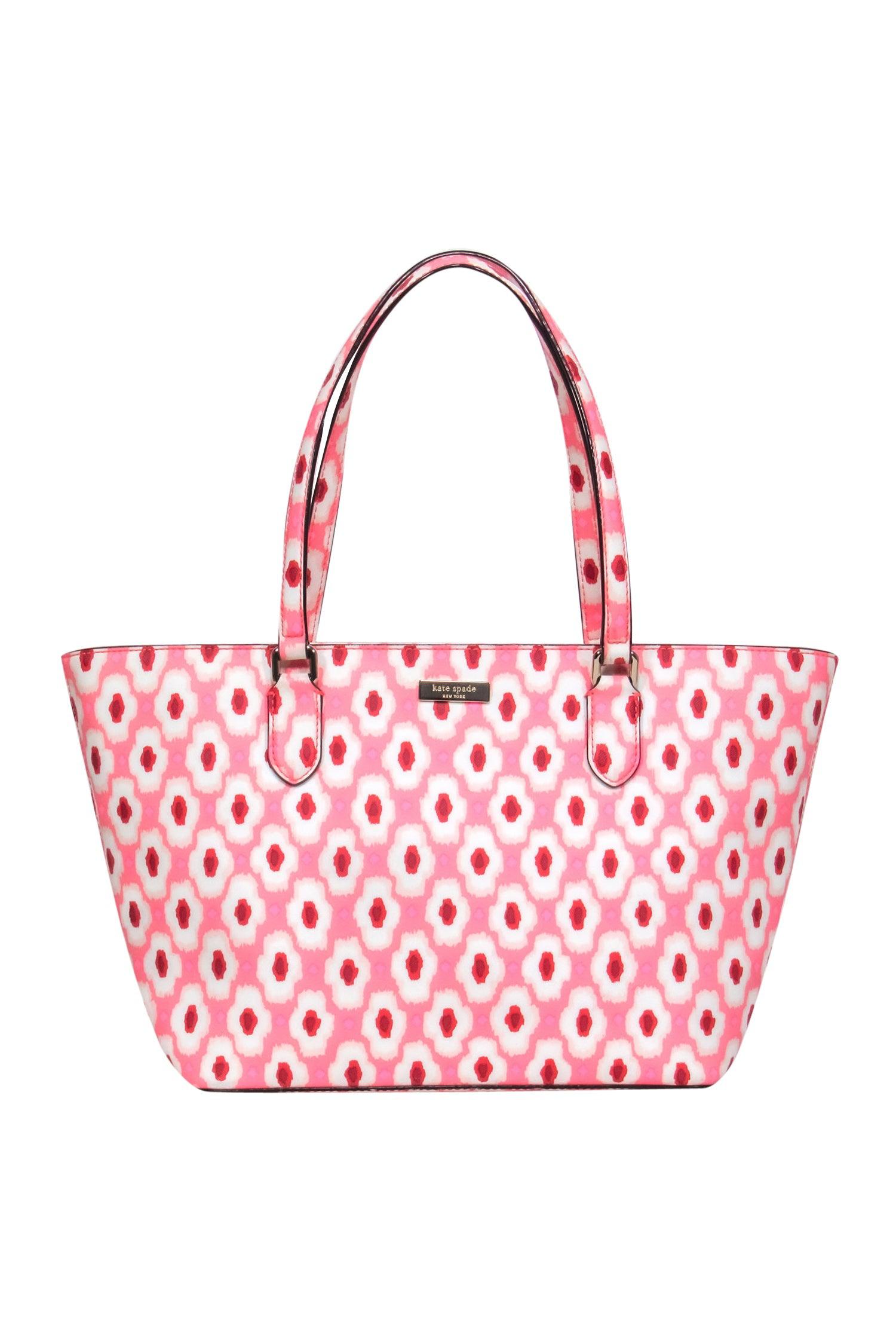Kate Spade's Stunning Pink & Red Ikat Print Tote Bag with Zipper Closure