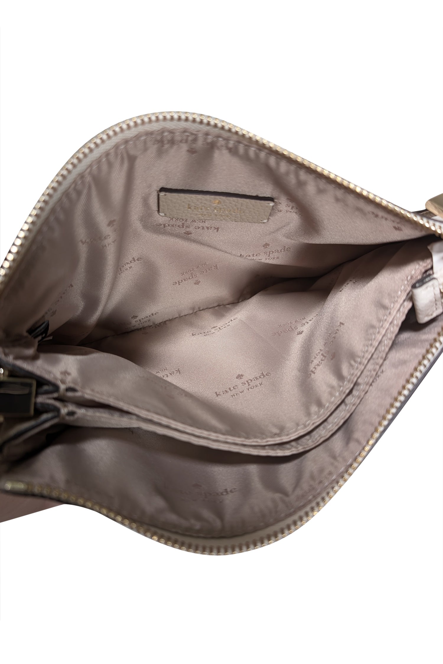 Kate Spade's Chic Beige & Cream Pebbled Leather Crossbody Bag
