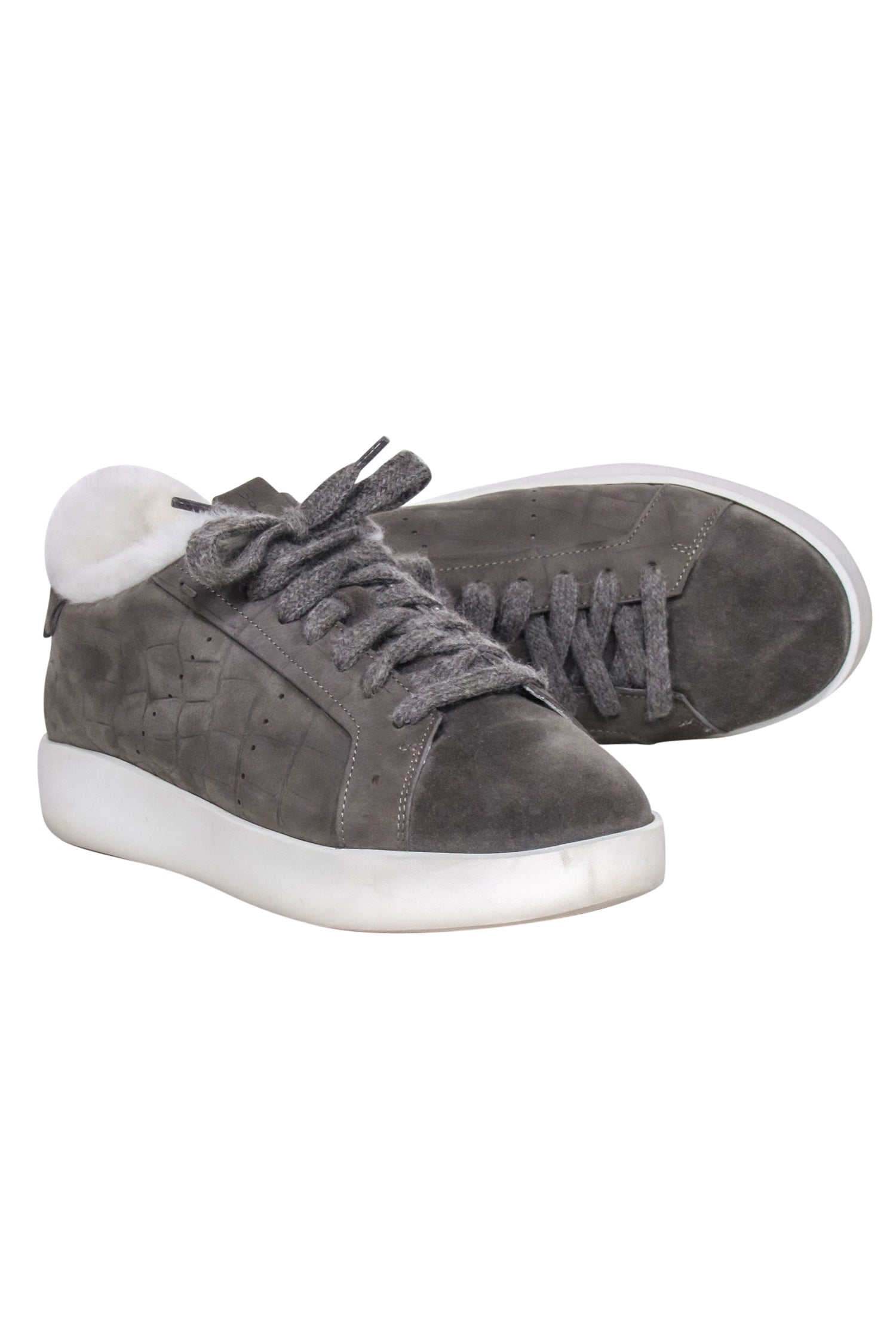 Santoni Grey Suede Shearling-Lined Sneakers - Size 8