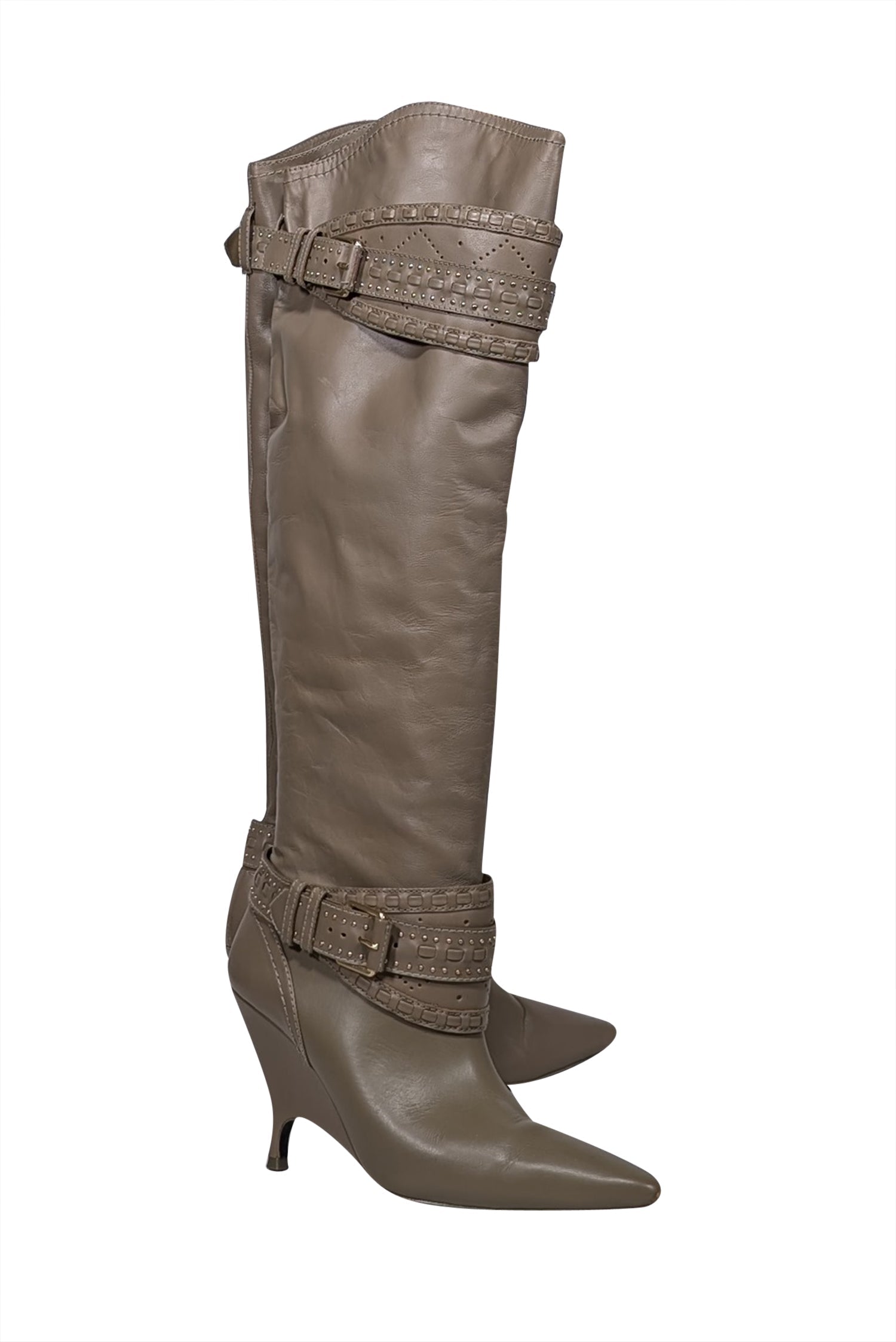 Zimmermann Taupe Leather Knee - High Heeled Boots: Size 10 Fashion Statement!