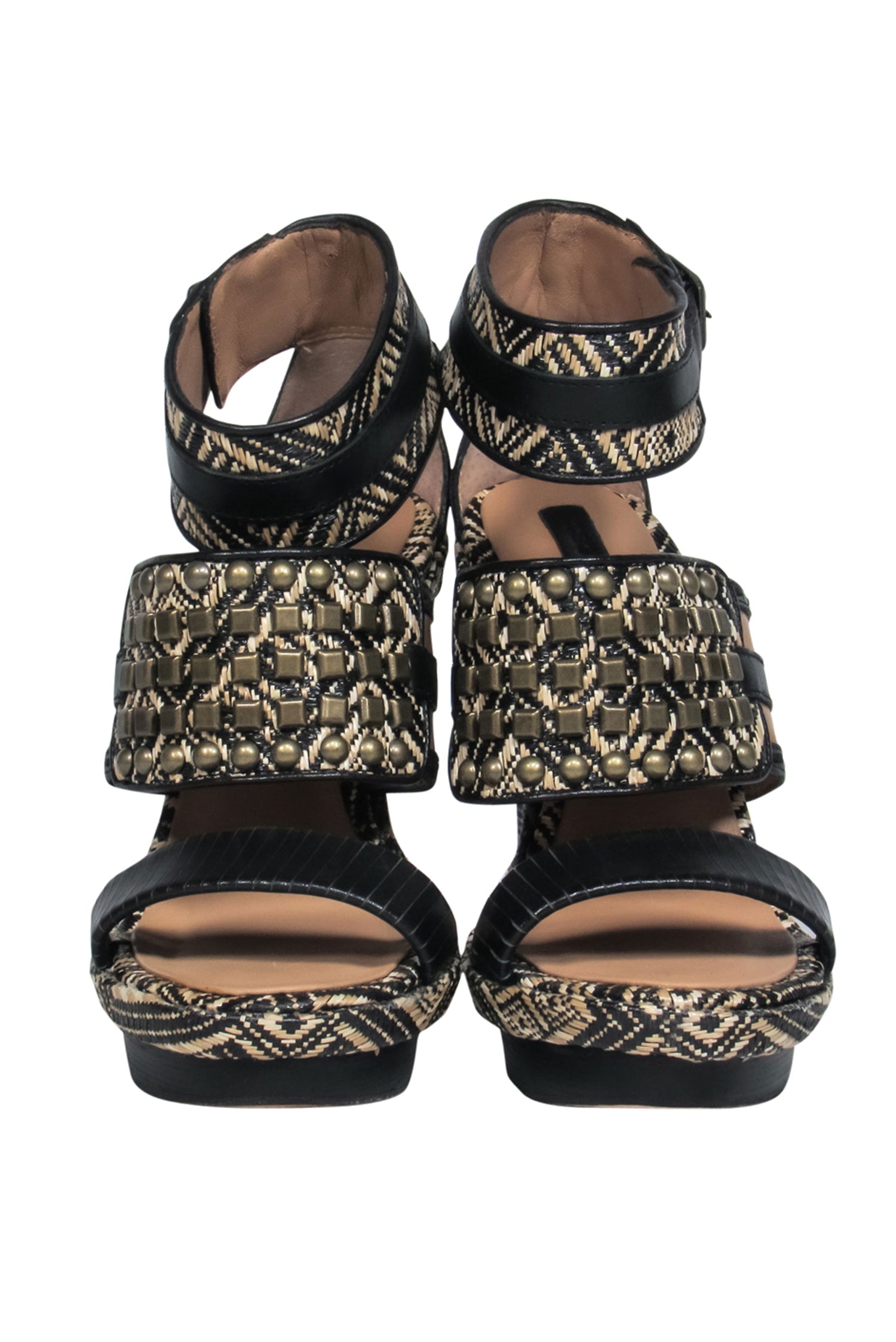 BCBG Max Azria - Stunning Black & Beige Studded Woven Heels in Size 5.5