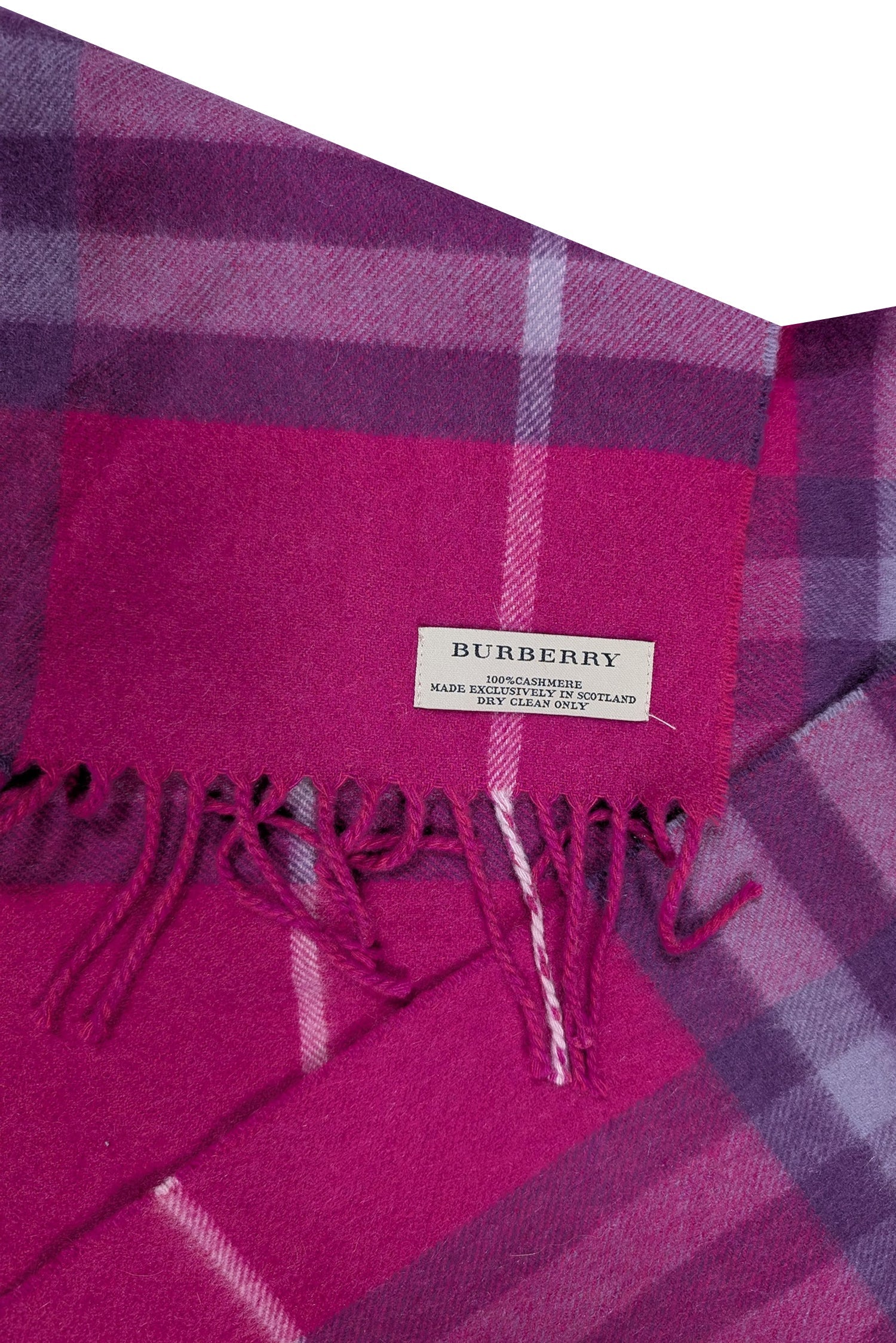 Burberry's Enchanting Pink & Purple Plaid Cashmere Scarf with Fringe Hem