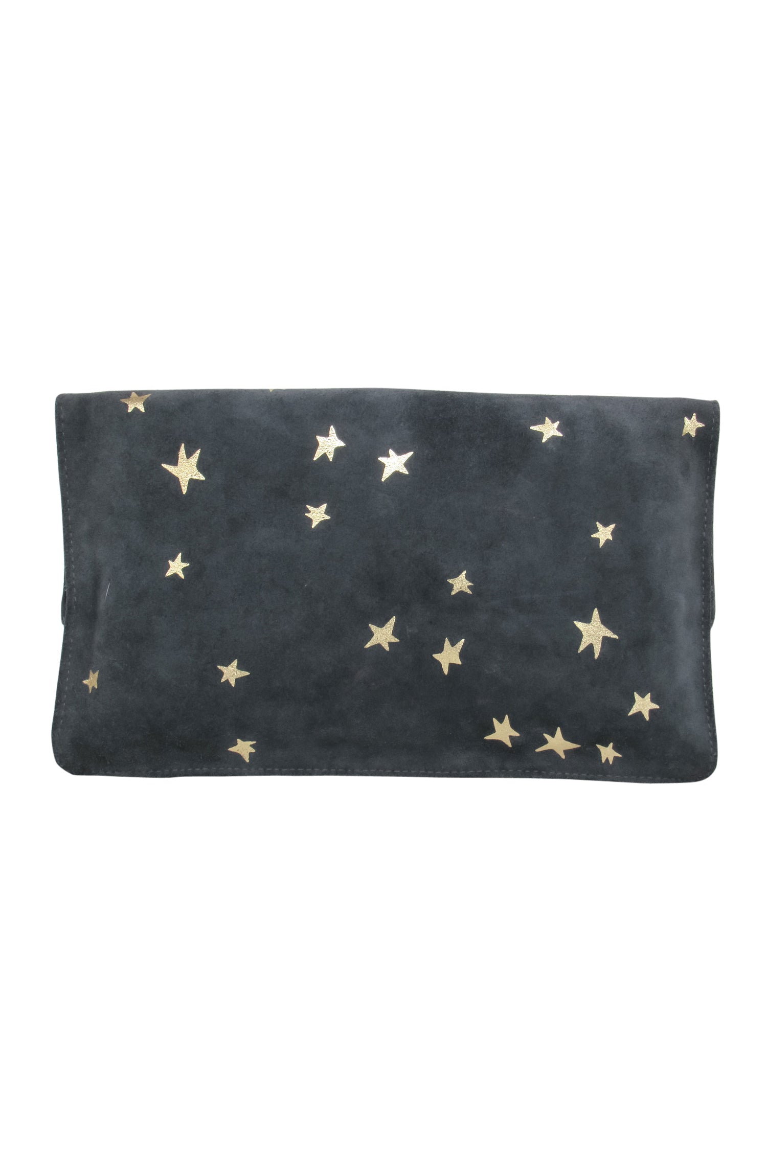 Clare V. - Stylish Grey Suede Pouch with Eye - Catching Metallic Gold Stars and Zippered Top