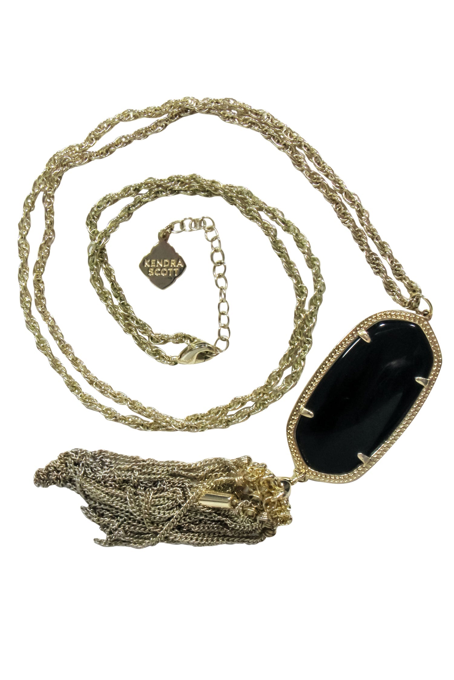 Kendra Scott - Stunning Gold Chain Necklace with Large Black Pendant and Tassels