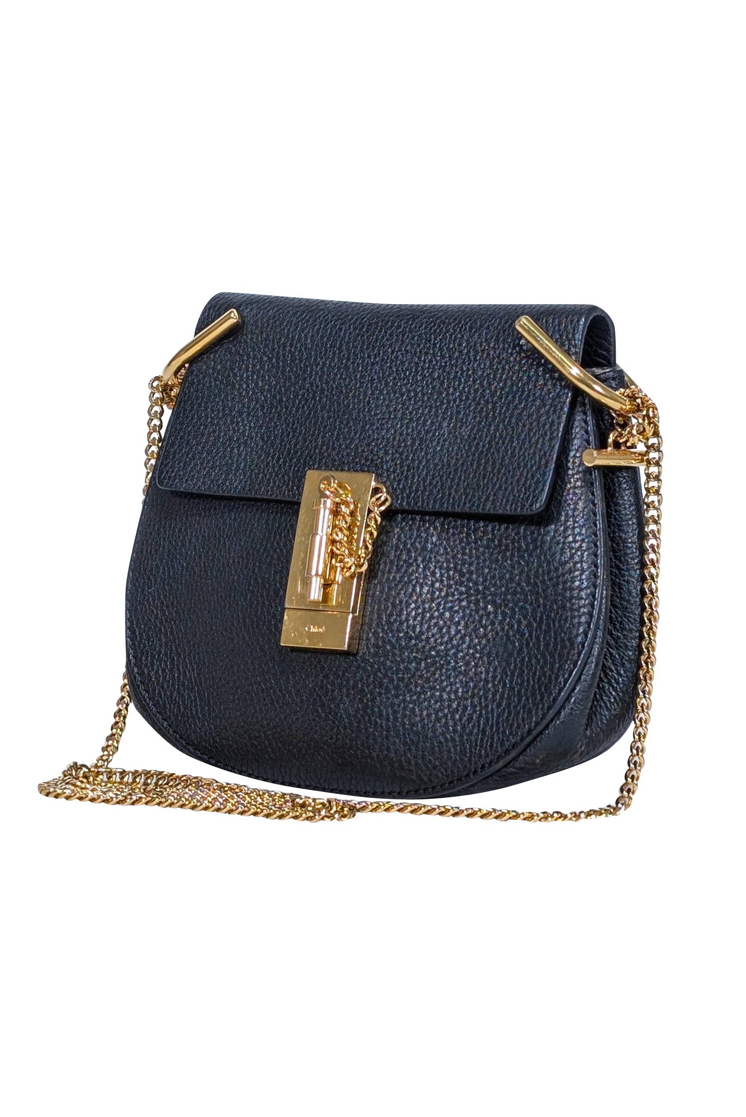 Chloe's Glamorous Black Grained Lambskin Drew Crossbody Bag