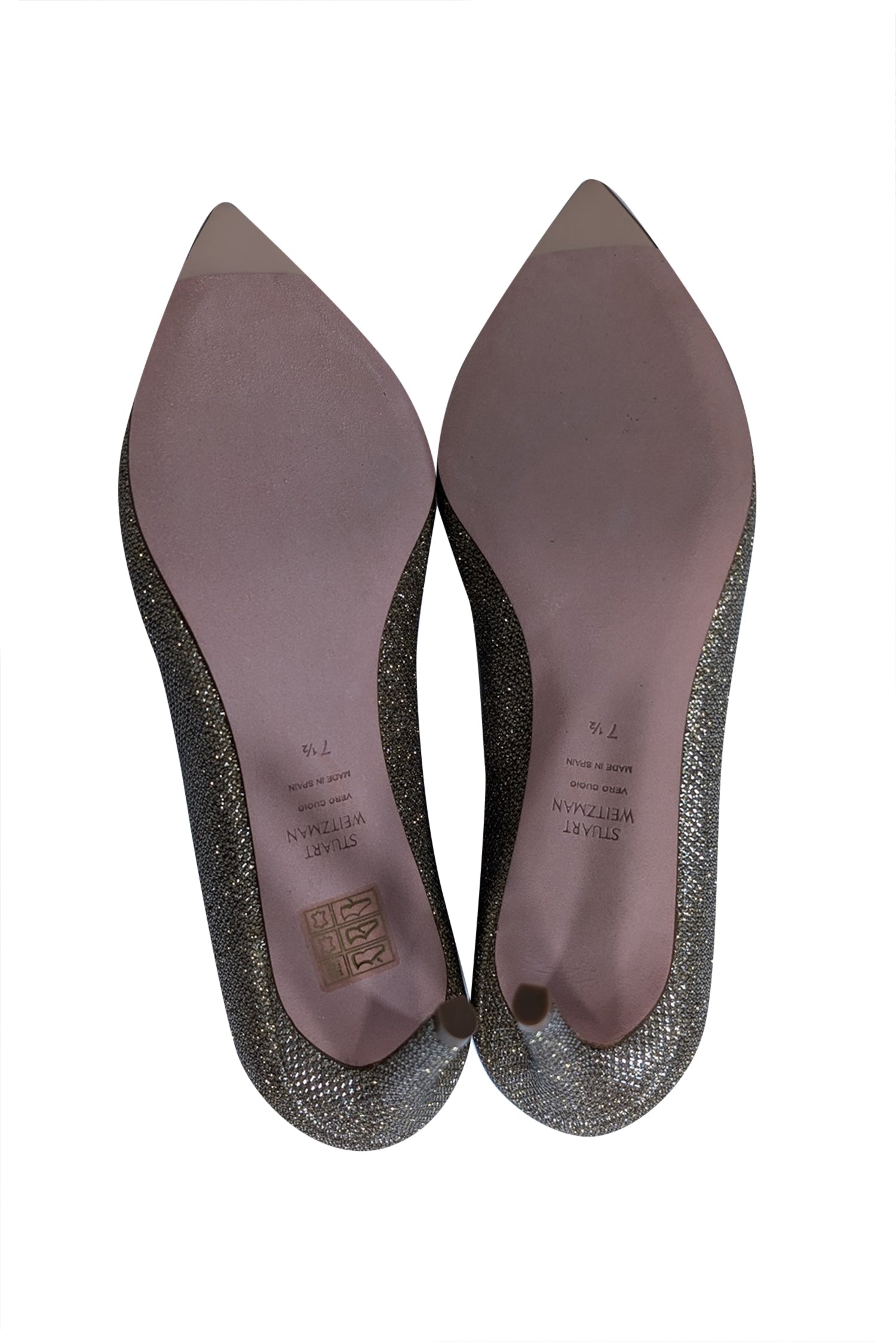 Stuart Weitzman Gold Sparkly Pointed Toe Pumps - Size 7.5 - Add Glamour Now!