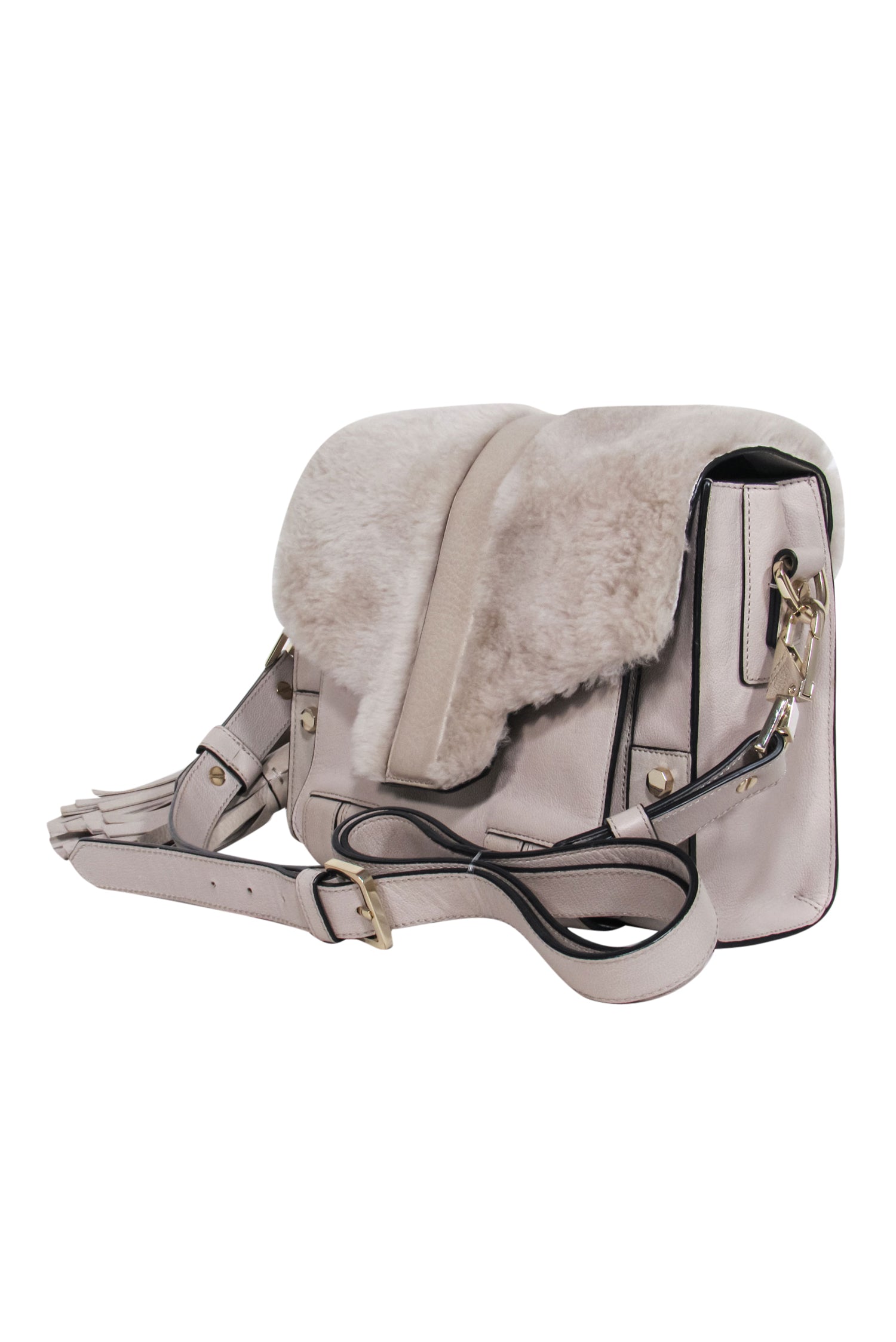Luana Italy - Gorgeous Grey Leather Crossbody Bag with Fur Trim
