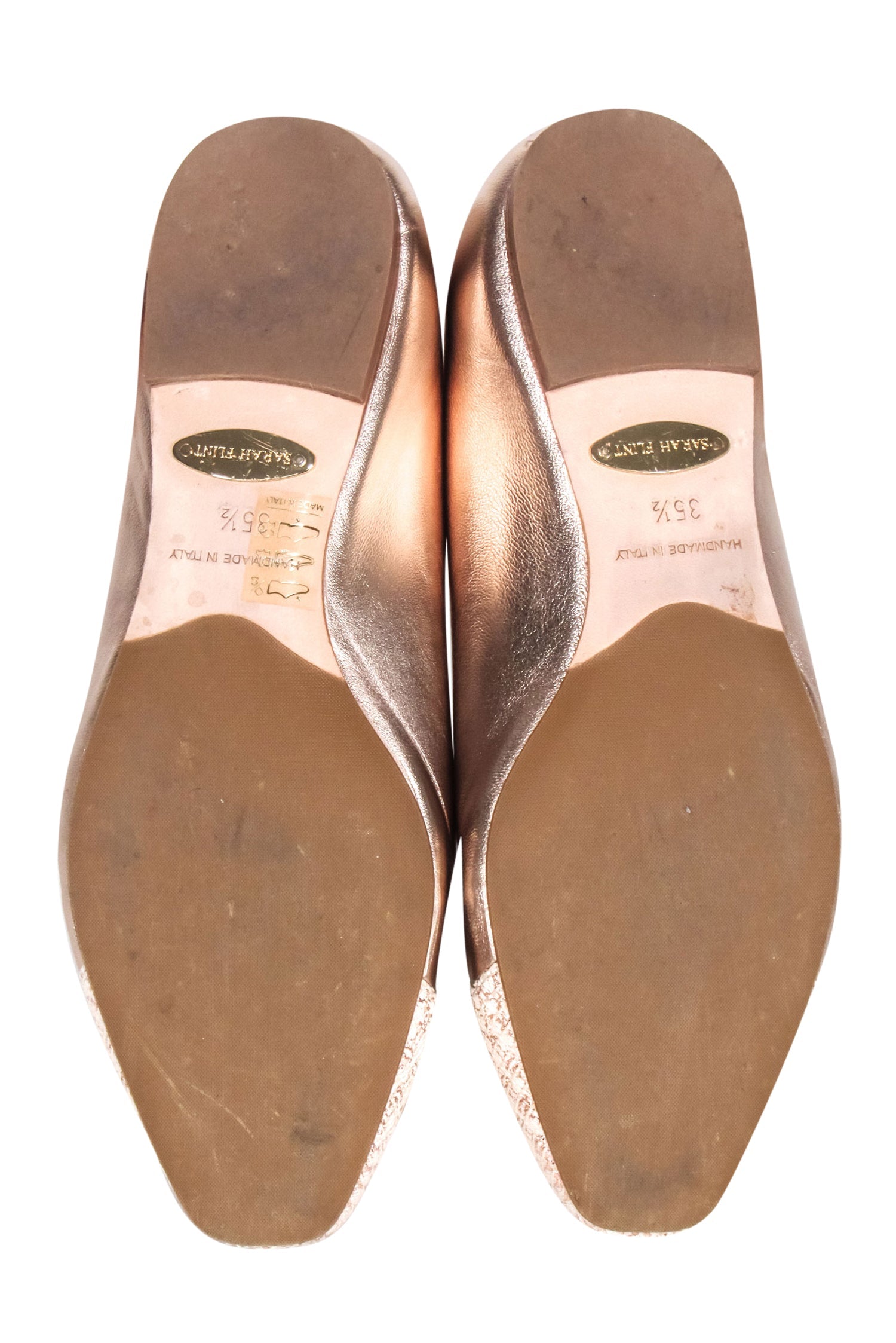Sarah Flint Gold Metallic Tweed-Toed Flats - Size 5.5