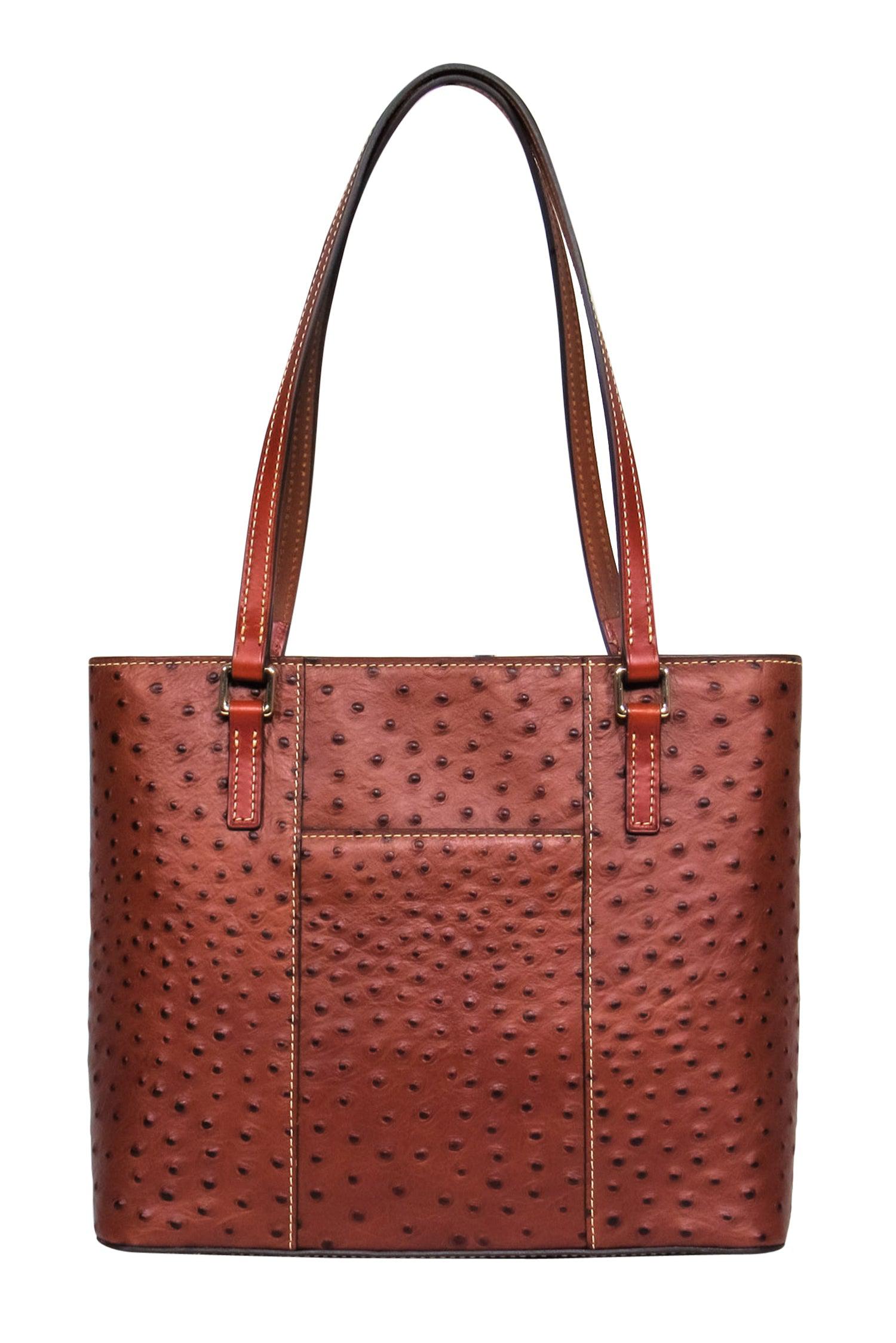 Dooney & Bourke - Stunning Brown Ostrich Leather Shoulder Zipper Tote