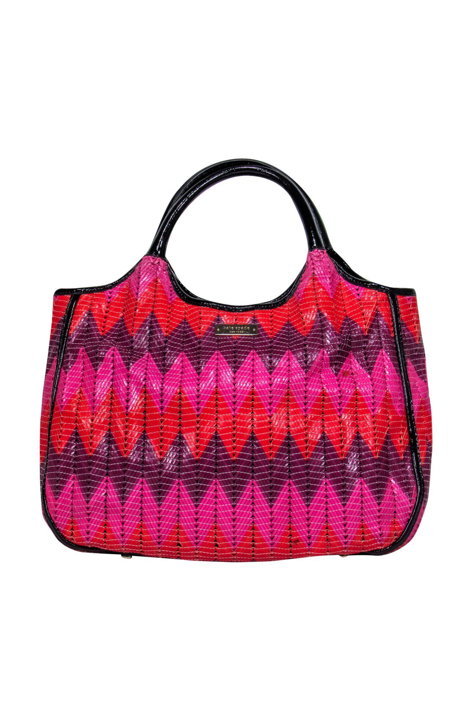Kate Spade - Vibrant Purple, Pink & Red Woven Chevron Basket Handbag