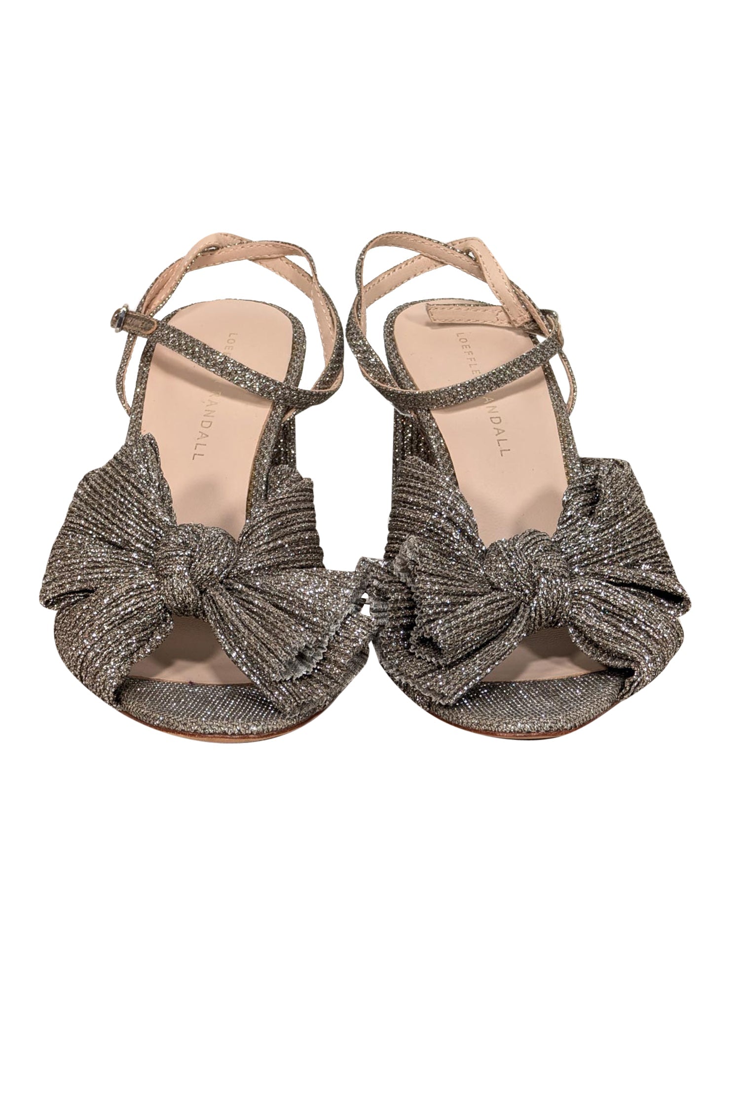 Loeffler Randall - Glamorous Champagne Gold Camellia Pleated Bow Open Toe Heels, Size 8