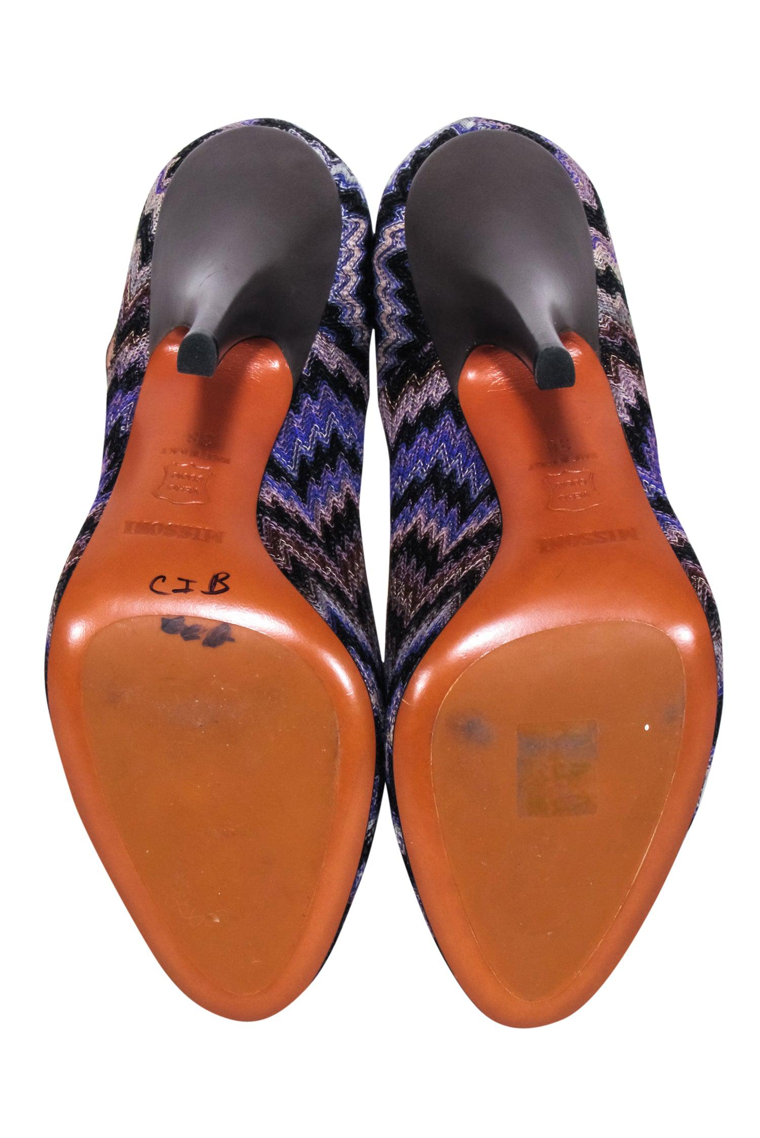 Missoni Purple & Black Chevron Knit Strappy Pumps - Size 8