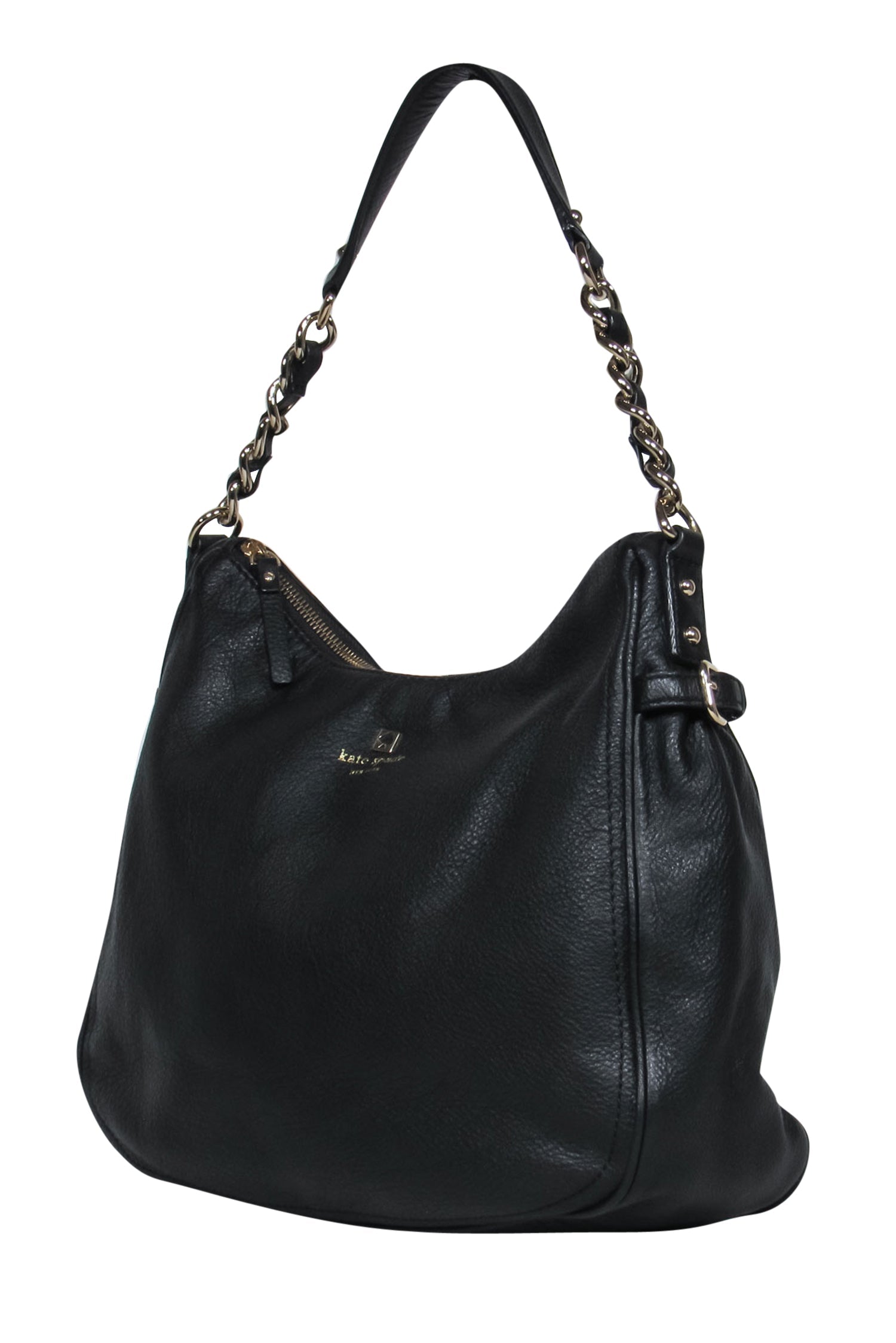 Kate Spade Black Pebbled Leather Shoulder Bag with Gold Chain - A Timeless Beauty
