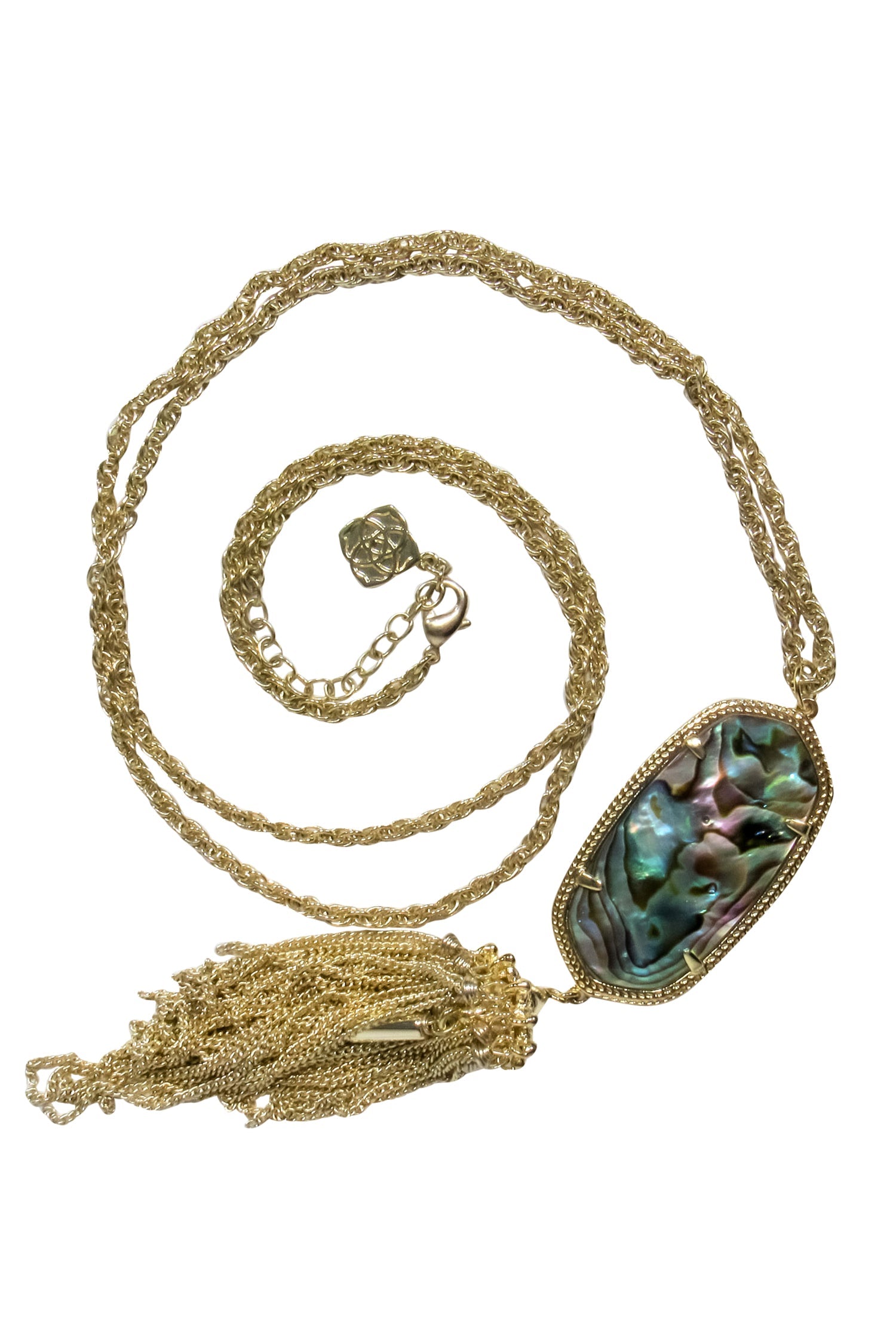 Kendra Scott - Stunning Gold Statement Necklace with Metallic Pendant & Tassel