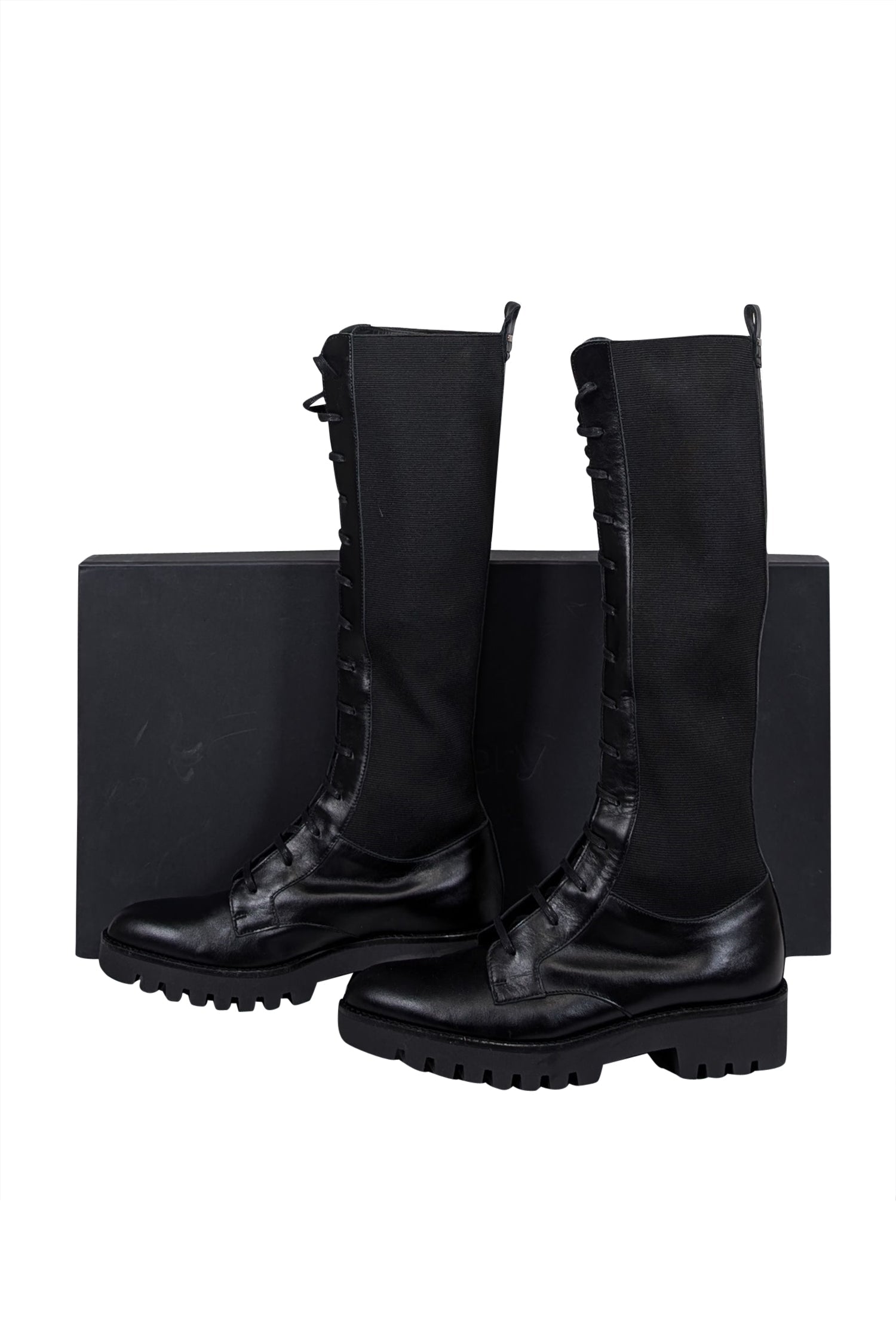 Theory's Edgy Black Laced Lug Boots - Size 10