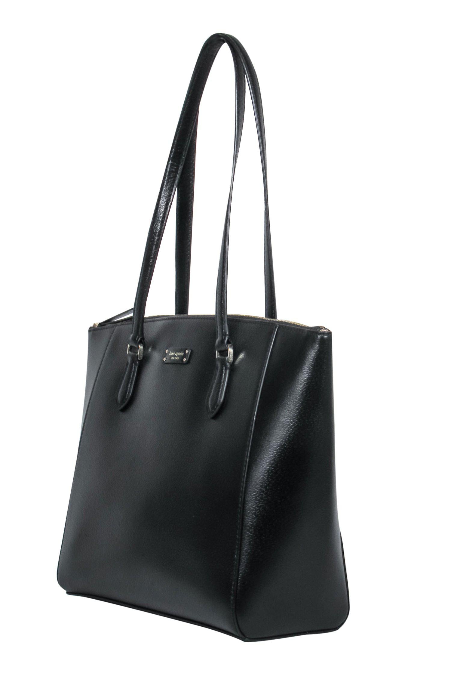 Kate Spade's Stylish Black Leather Zipper Tote with Laptop Sleeve