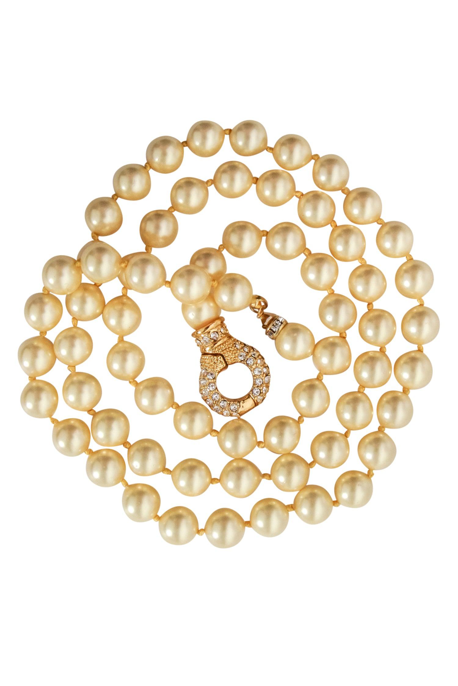 Patty Tobin's Glamorous Pearl Strand Necklace with Sparkling Rhinestone Clasp