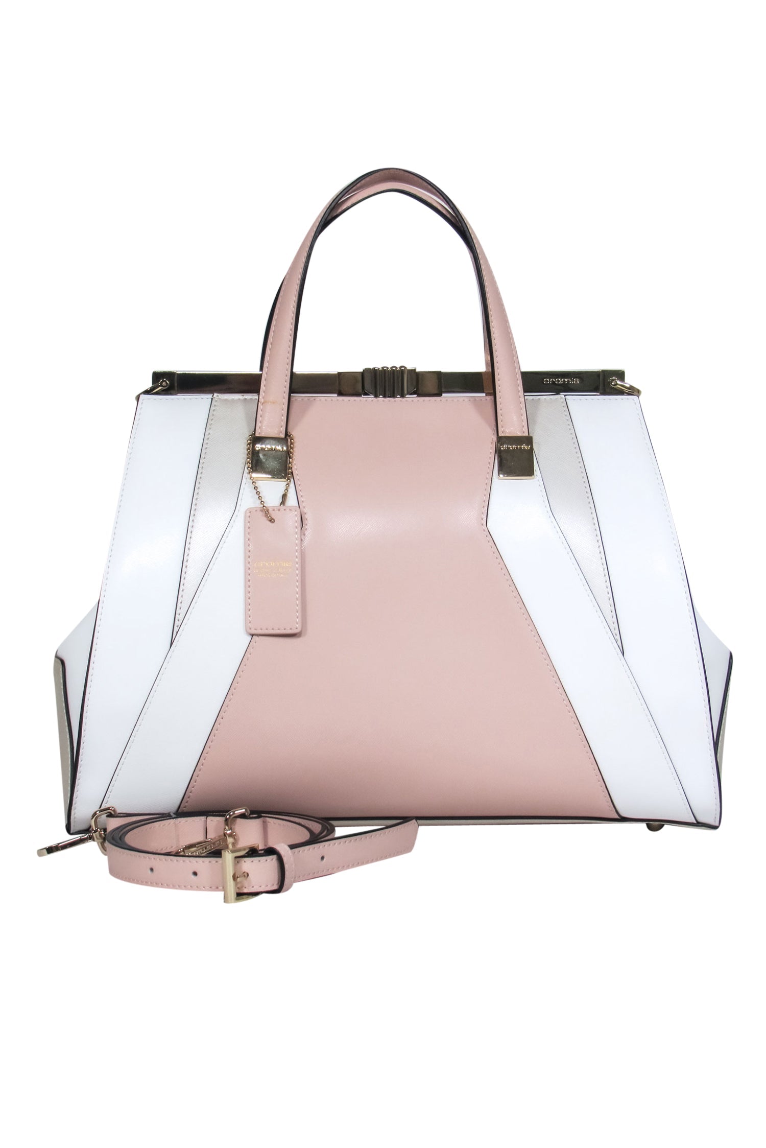 Cromia - Stunning Pink, White & Taupe Convertible Satchel with Snap Clasp
