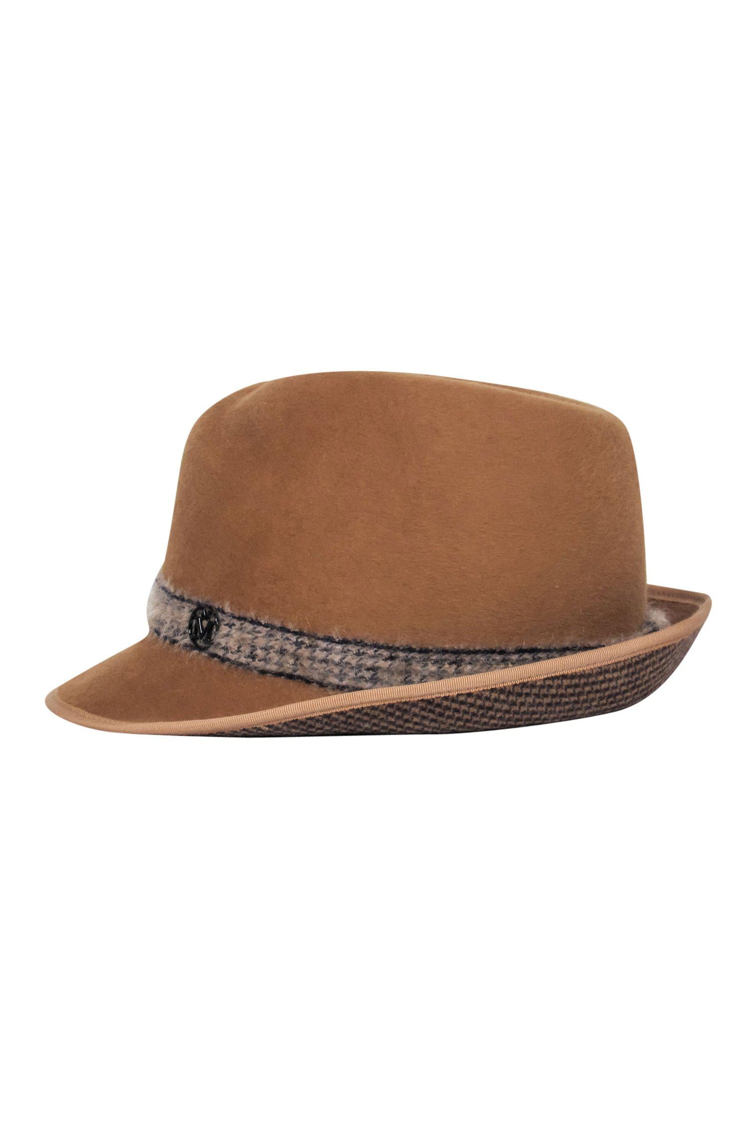 Maison Michel Paris - Tan Soft Felt Fedora Hat in Size S: A Classic Fashion Statement