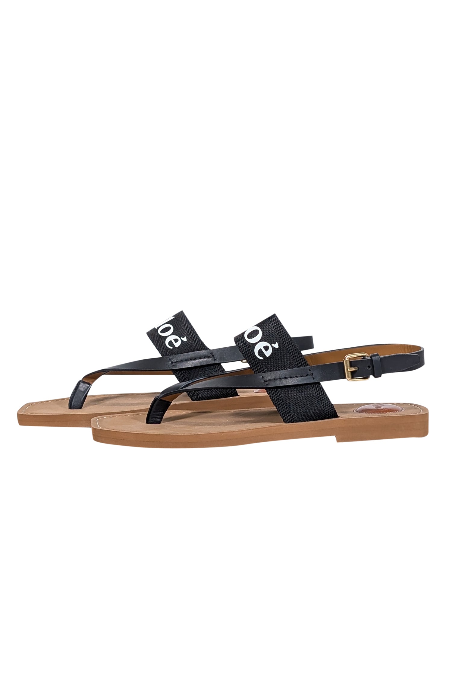 Chloe's Stunning Tan Sandals with Black Logo - Size 11