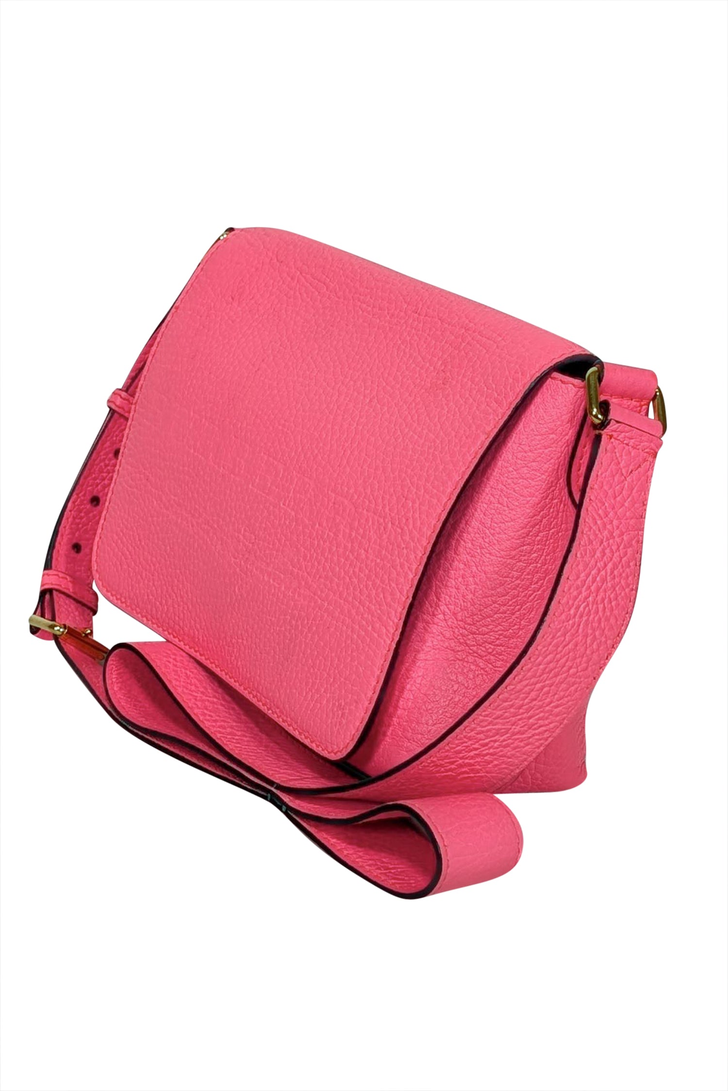 Burberry - Glamorous Hot Pink Pebbled Leather Front Flap Crossbody Bag