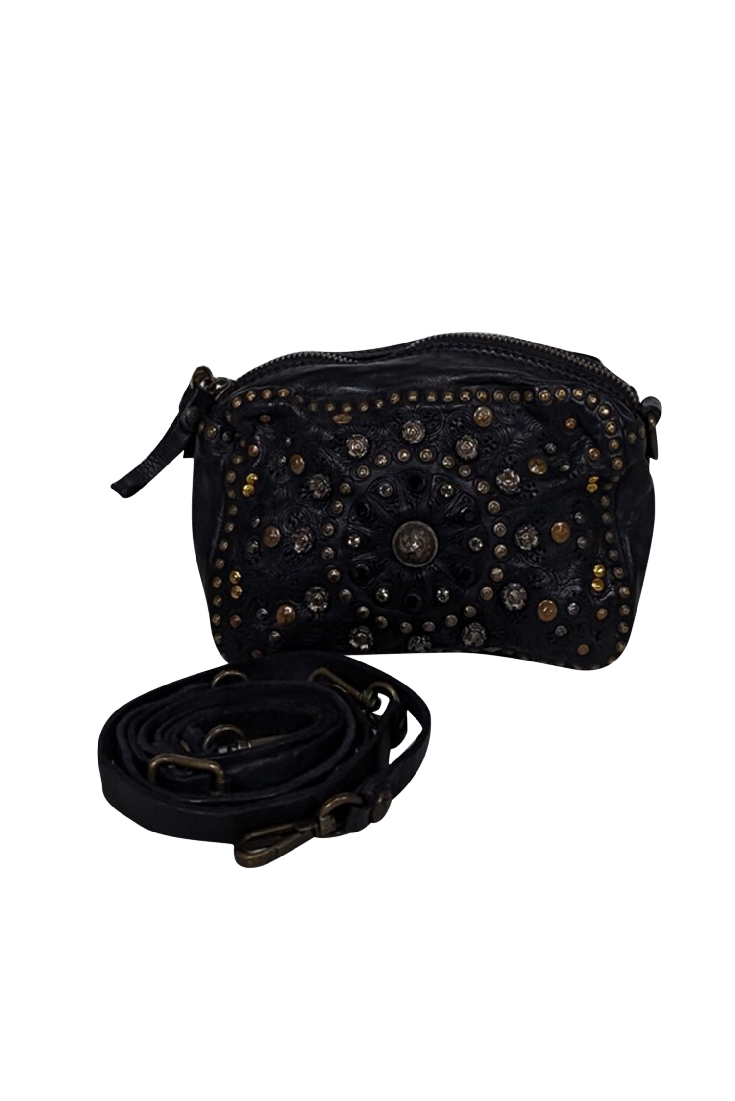 Campomaggi - Edgy Black Leather Studded Crossbody Bag