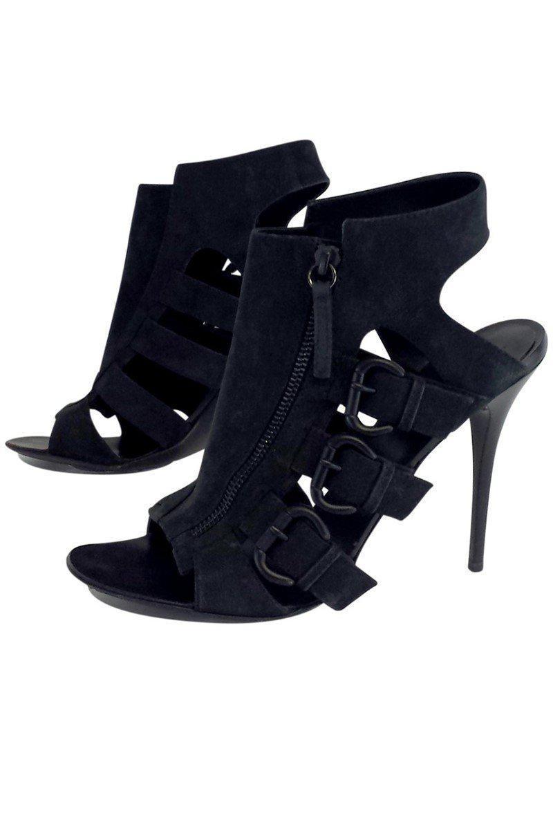 Giuseppe Zanotti's Stunning Black Leather Strappy Heels in Size 8.5 - Grab Yours Now!