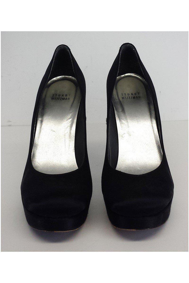 Gorgeous Stuart Weitzman Black Satin Round Toe Platform Pumps in Size 9.5 - Grab Yours Now!