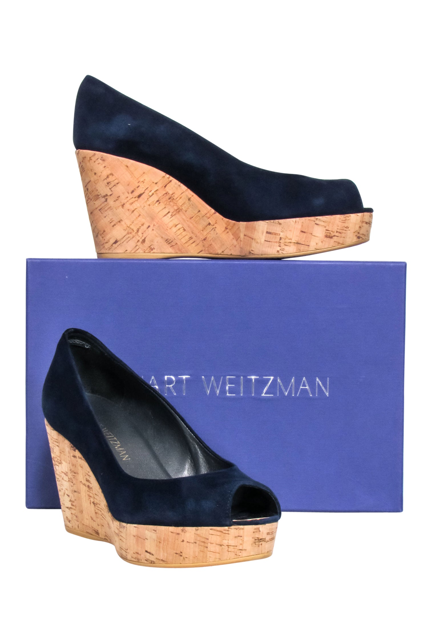 Stuart Weitzman Navy Peep - Toe Cork Wedges: Size 8 Trendsetters!