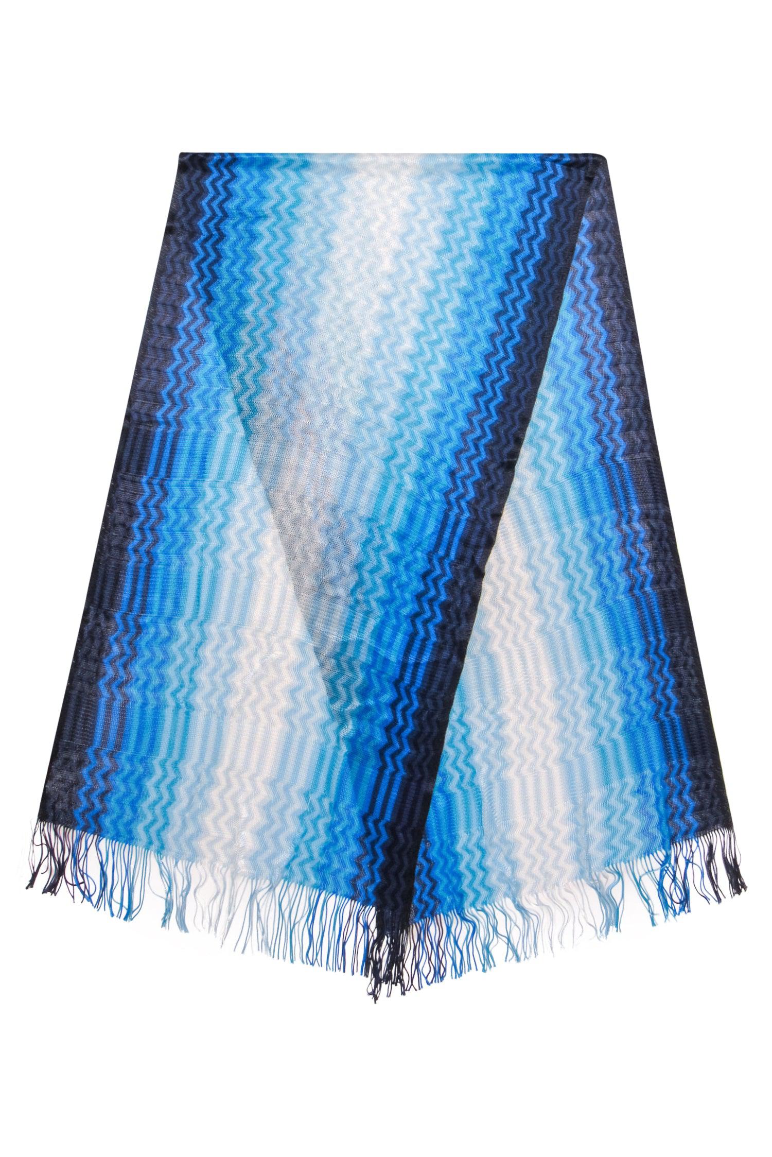 Missoni's Stunning Blue & White Ombre Chevron Knit Scarf with Fringe