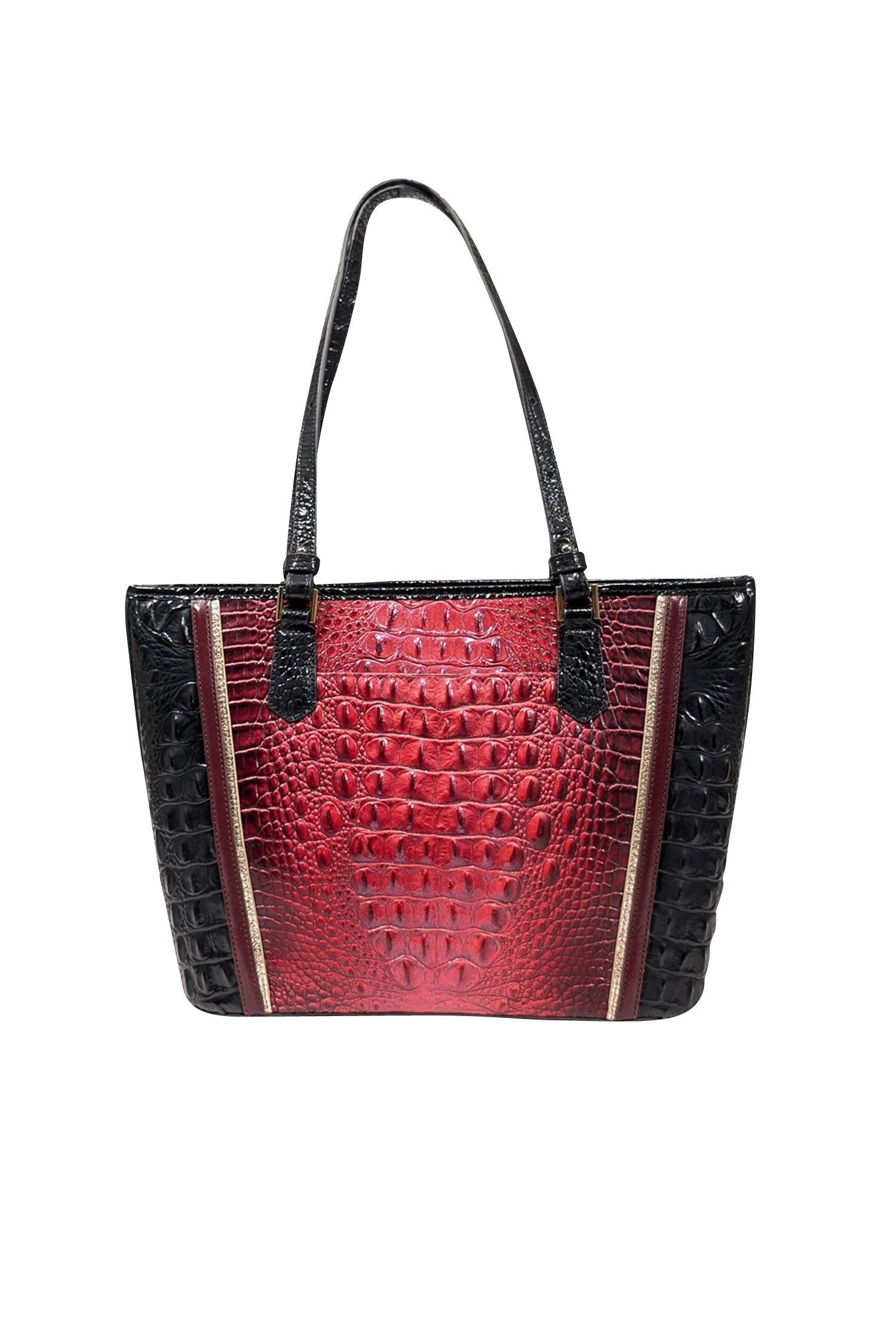 Brahmin - Stunning Pink, Maroon & Black Croc Embossed Tote Bag